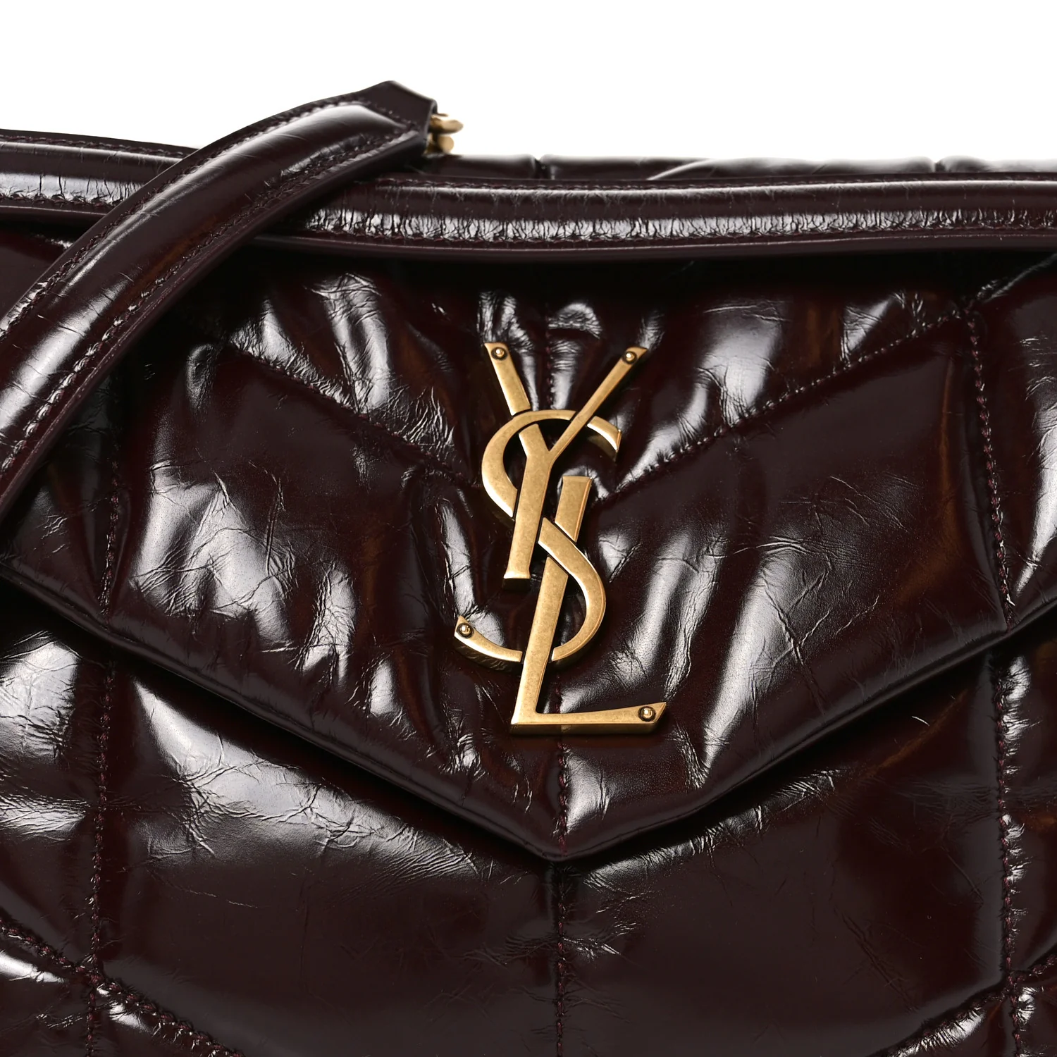 Patent Quilted Small Loulou Puffer Monogram Chain Satchel Barolo Red - Image 8