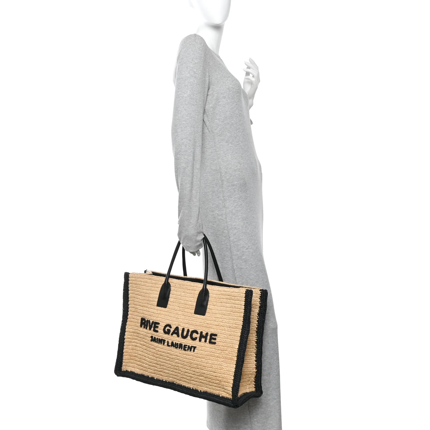 Raffia Calfskin Rive Gauche Tote Naturale Black - Image 2