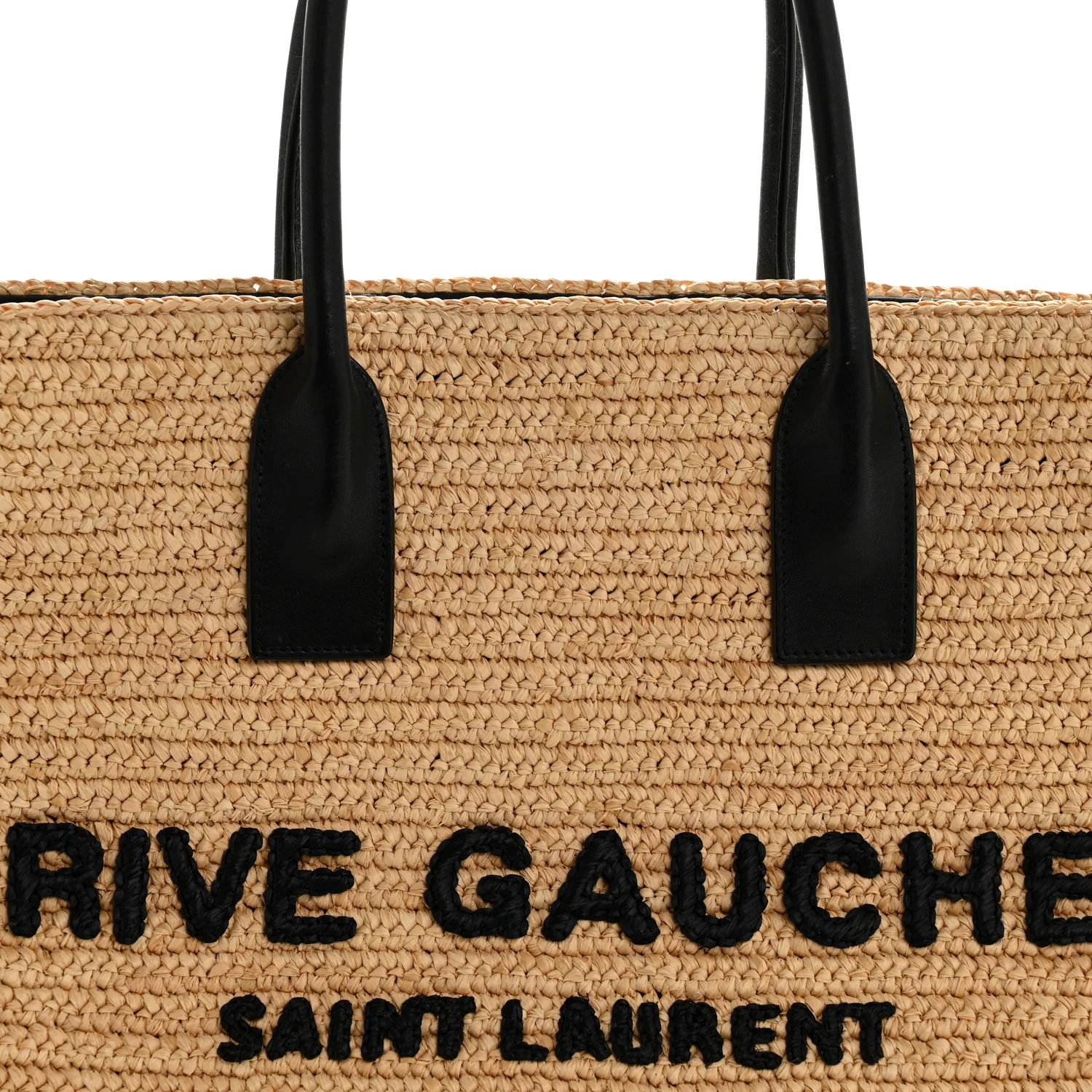 Raffia Calfskin Rive Gauche Tote Naturale Black - Image 8