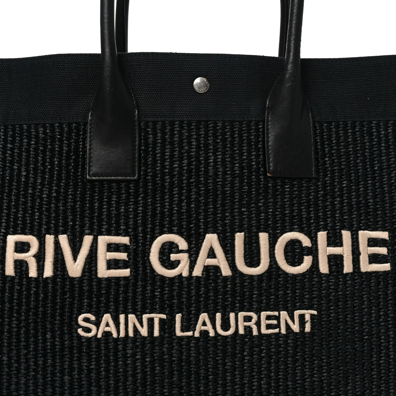 Raffia Linen Calfskin Rive Gauche Tote Black - Image 9