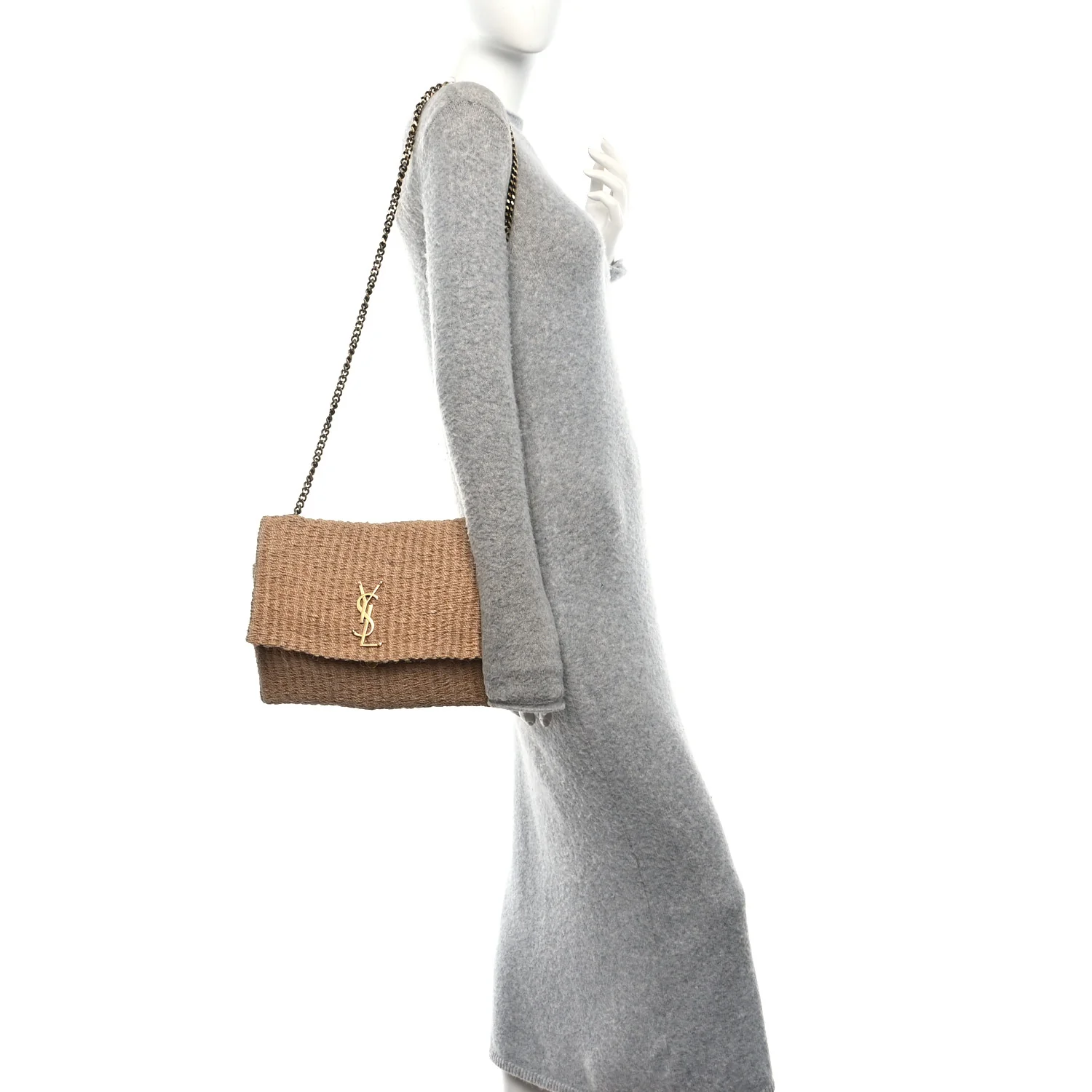 Raffia Medium Monogram Kate Satchel Natural - Image 2