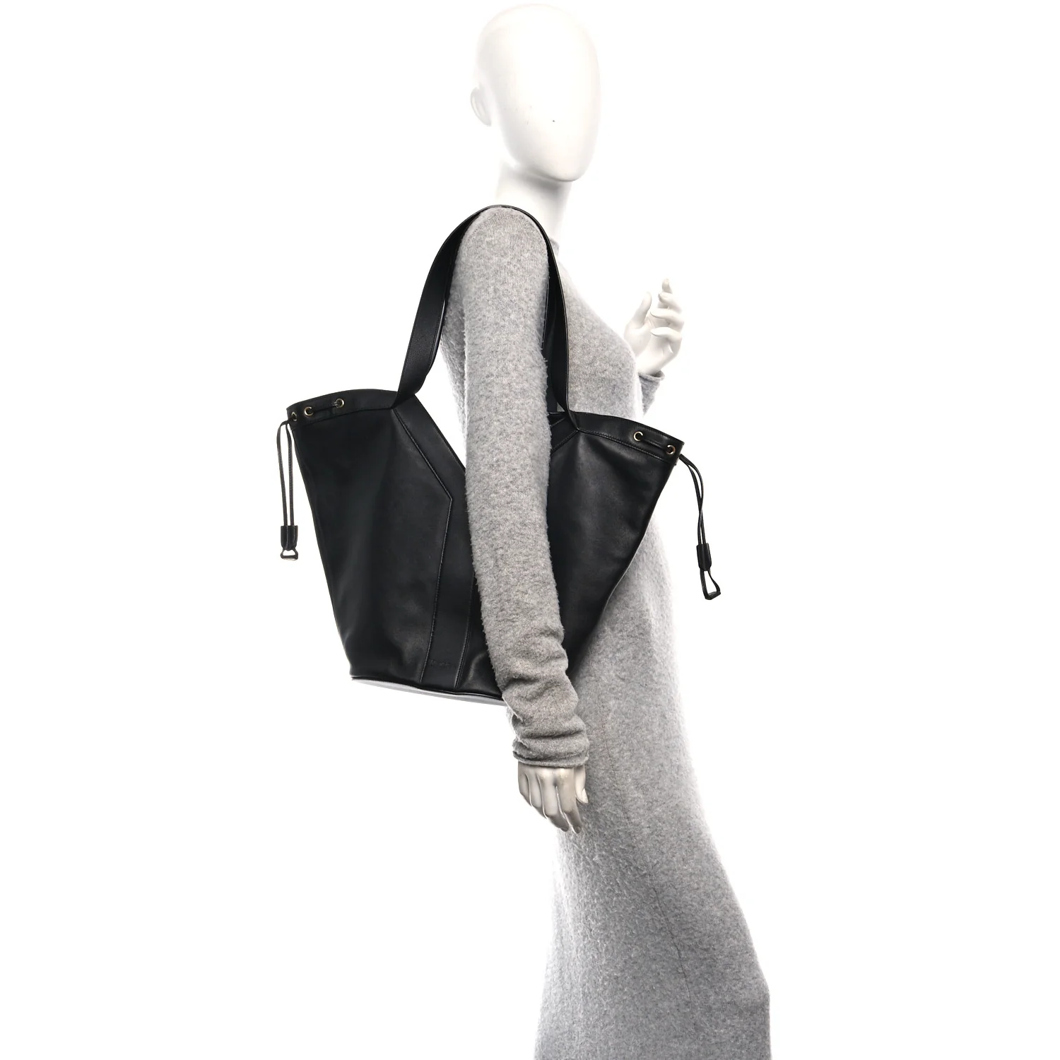 Santorini Lux Calfskin Y Drawstring Tote Black - Image 2