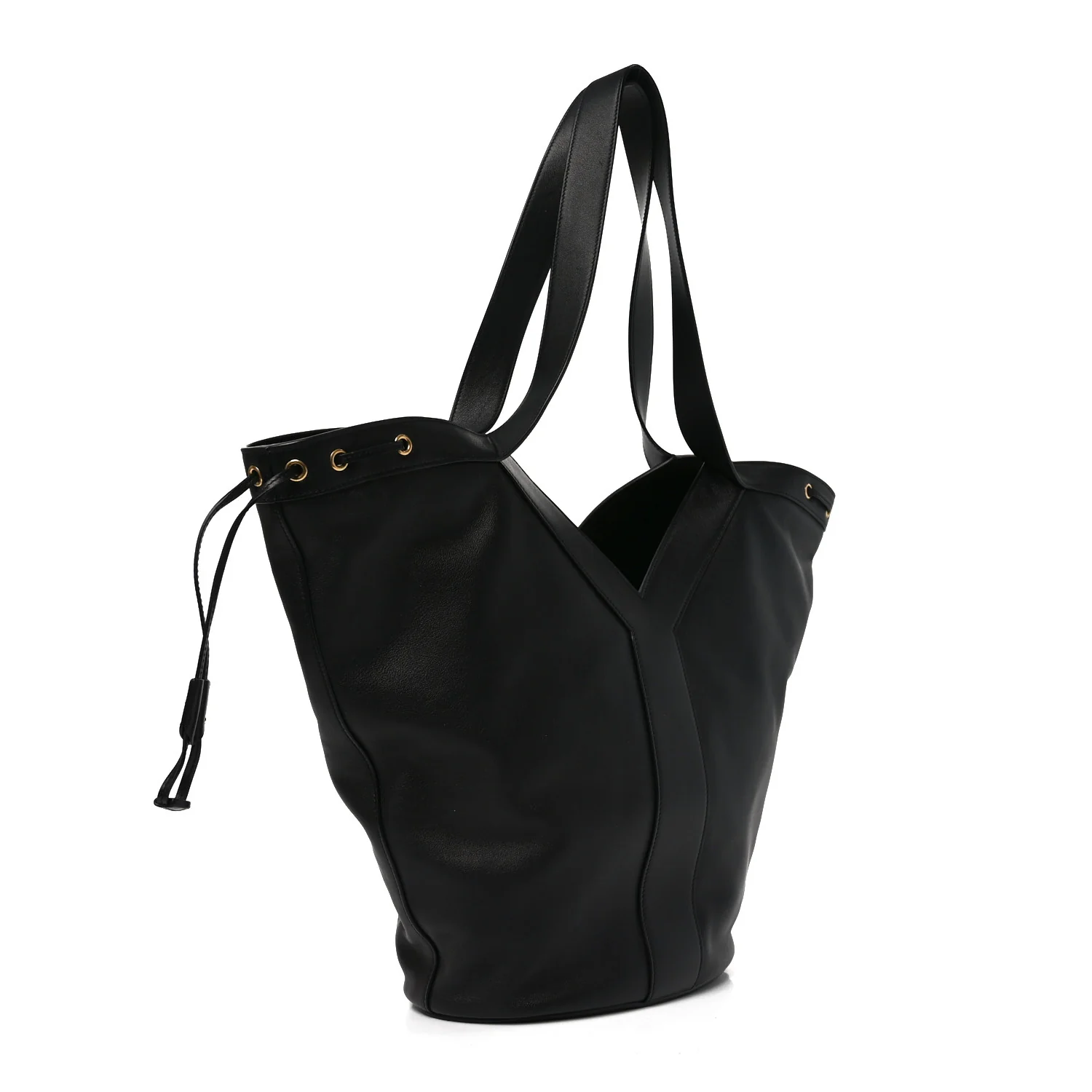 Santorini Lux Calfskin Y Drawstring Tote Black - Image 3