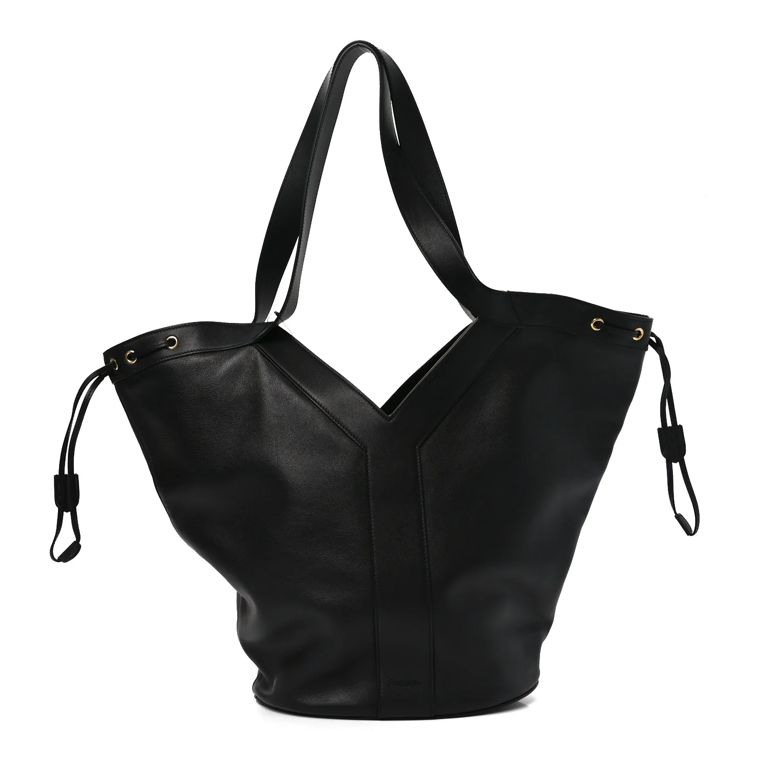 Santorini Lux Calfskin Y Drawstring Tote Black