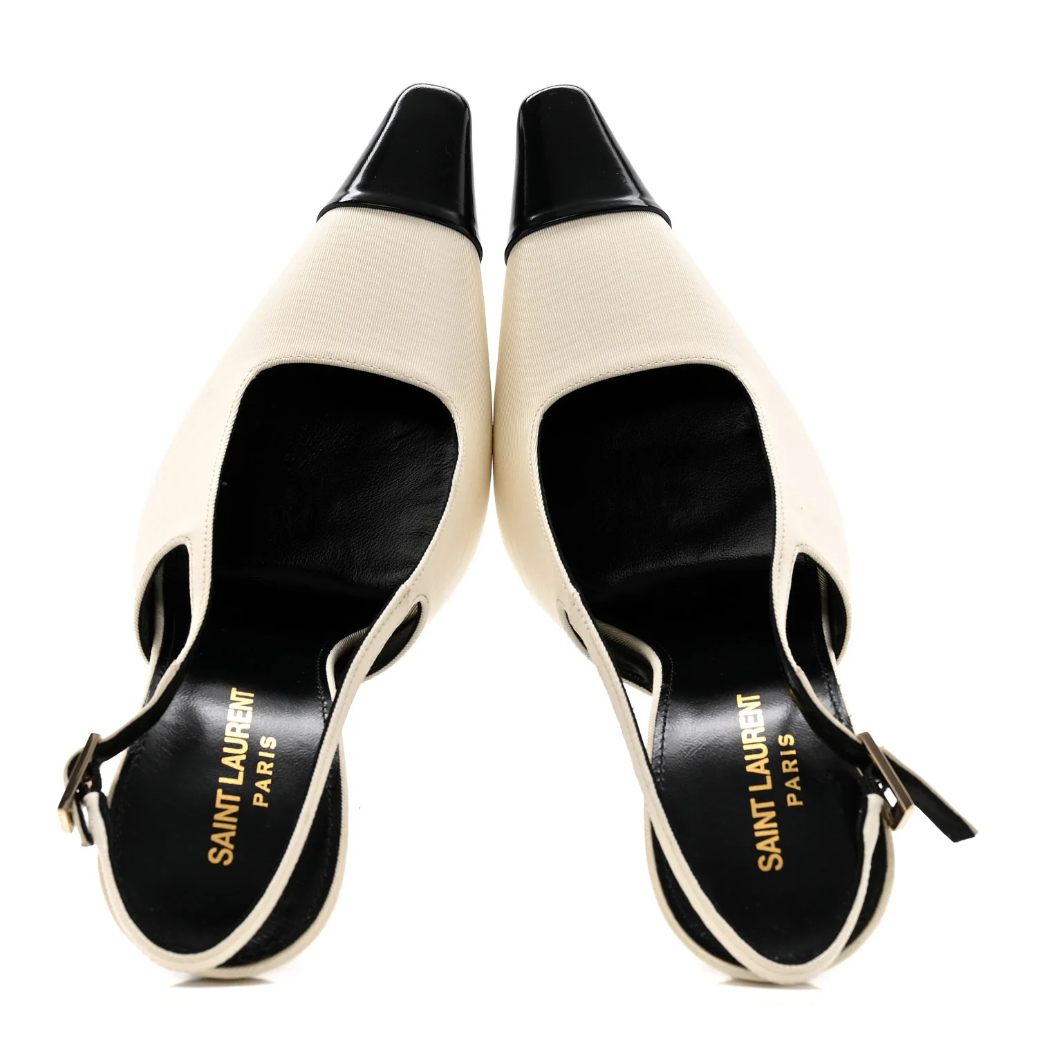 Satin Calfskin Ines Slingback Pumps 38.5 Ivory Black - Image 2