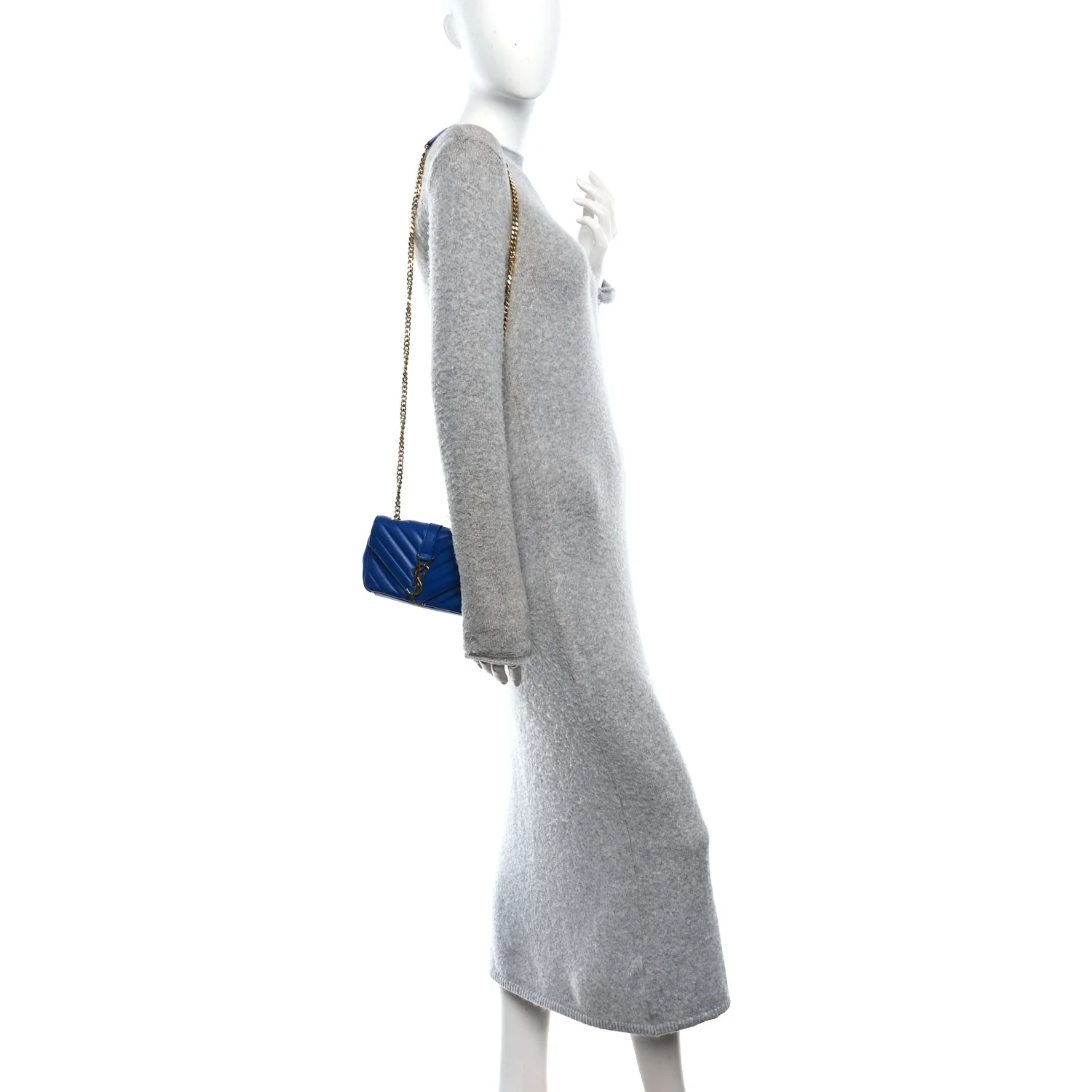 Sheepskin Matelasse Chevron Monogram Classic Baby Chain Bag Blue Majorelle - Image 2