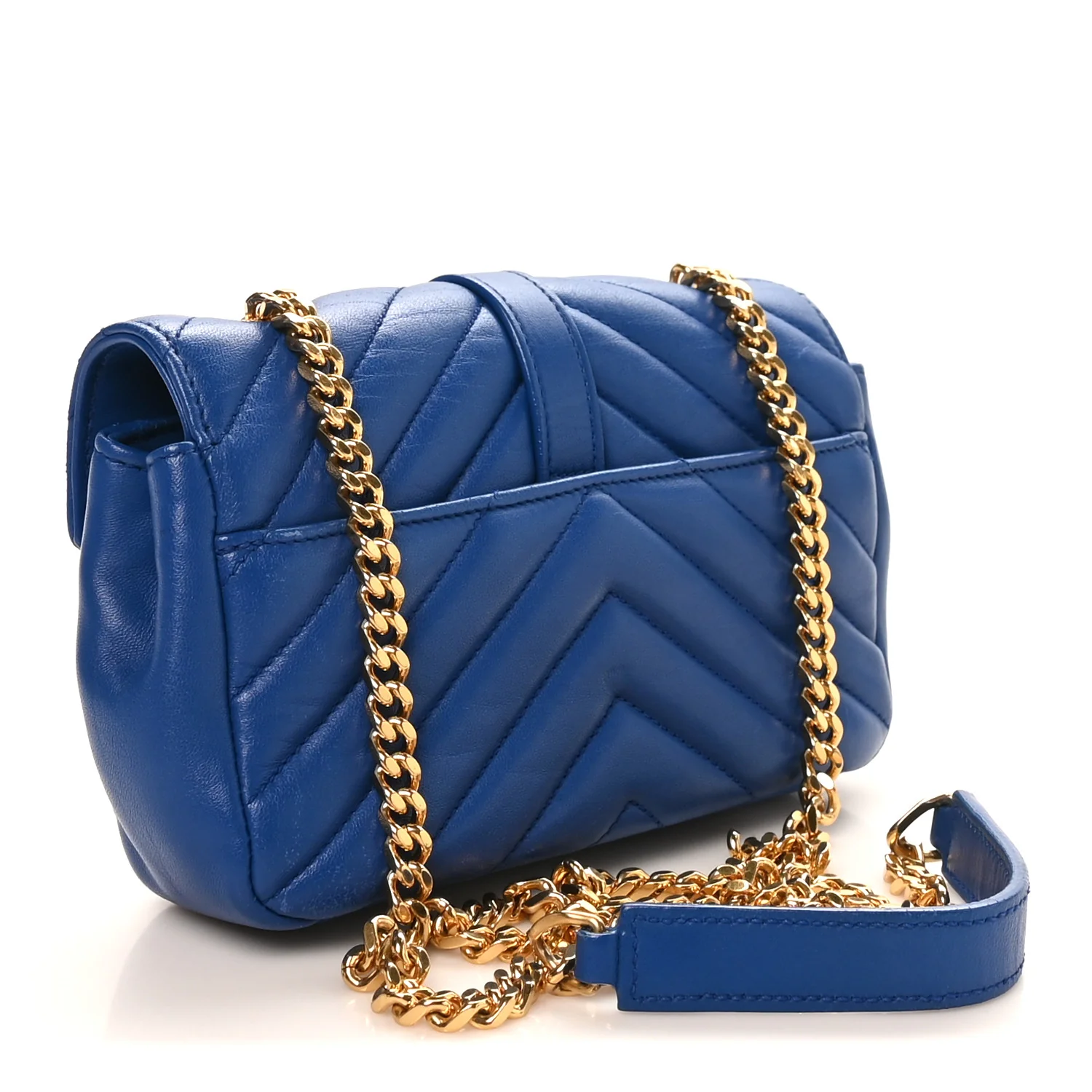Sheepskin Matelasse Chevron Monogram Classic Baby Chain Bag Blue Majorelle - Image 3