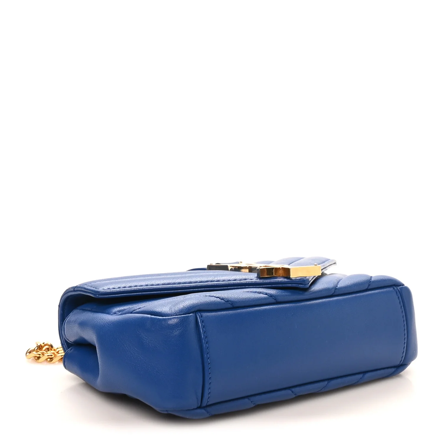 Sheepskin Matelasse Chevron Monogram Classic Baby Chain Bag Blue Majorelle - Image 4