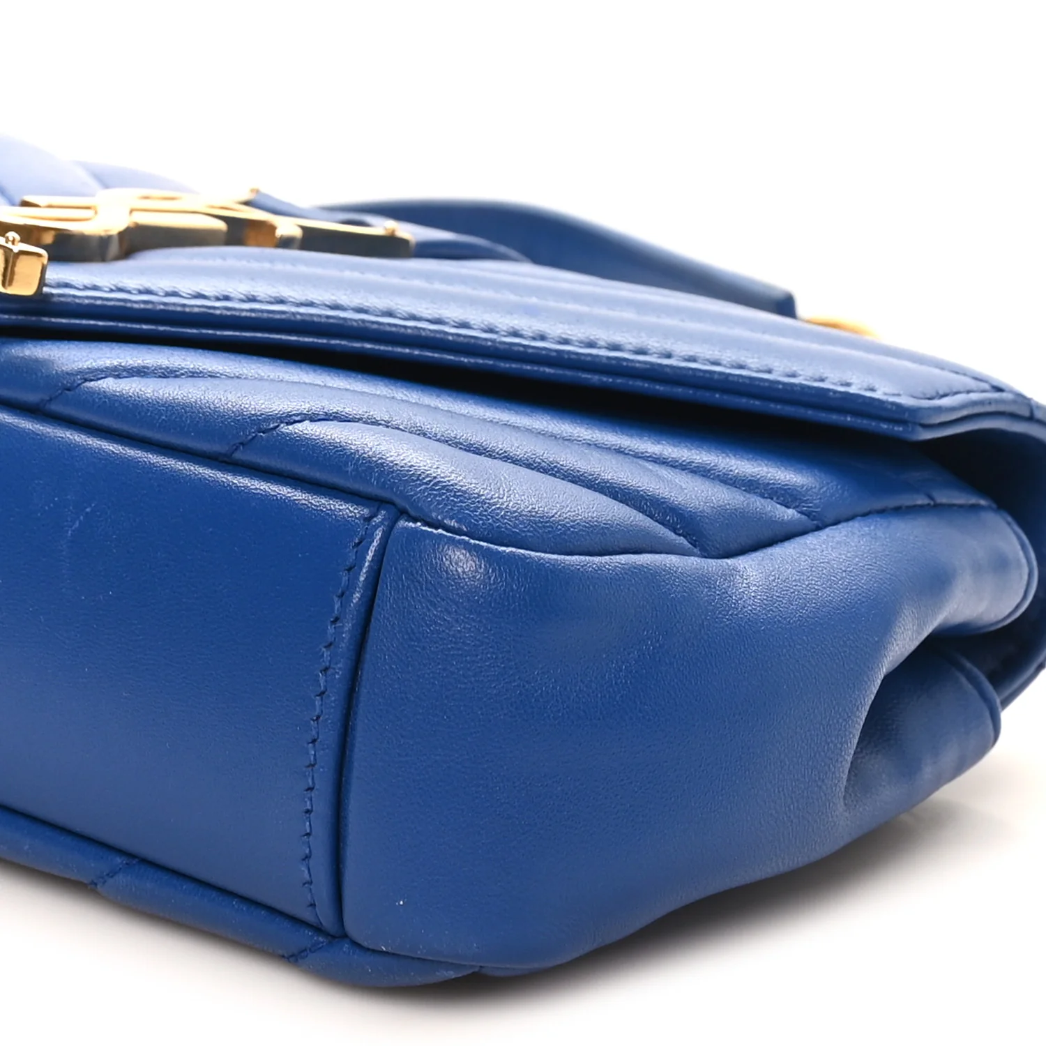 Sheepskin Matelasse Chevron Monogram Classic Baby Chain Bag Blue Majorelle - Image 9