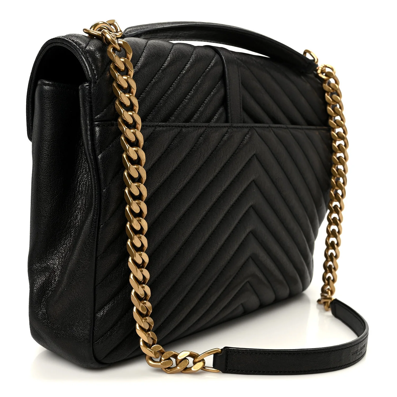 Sheepskin Matelasse Chevron Monogram Large College Satchel Black - Image 3