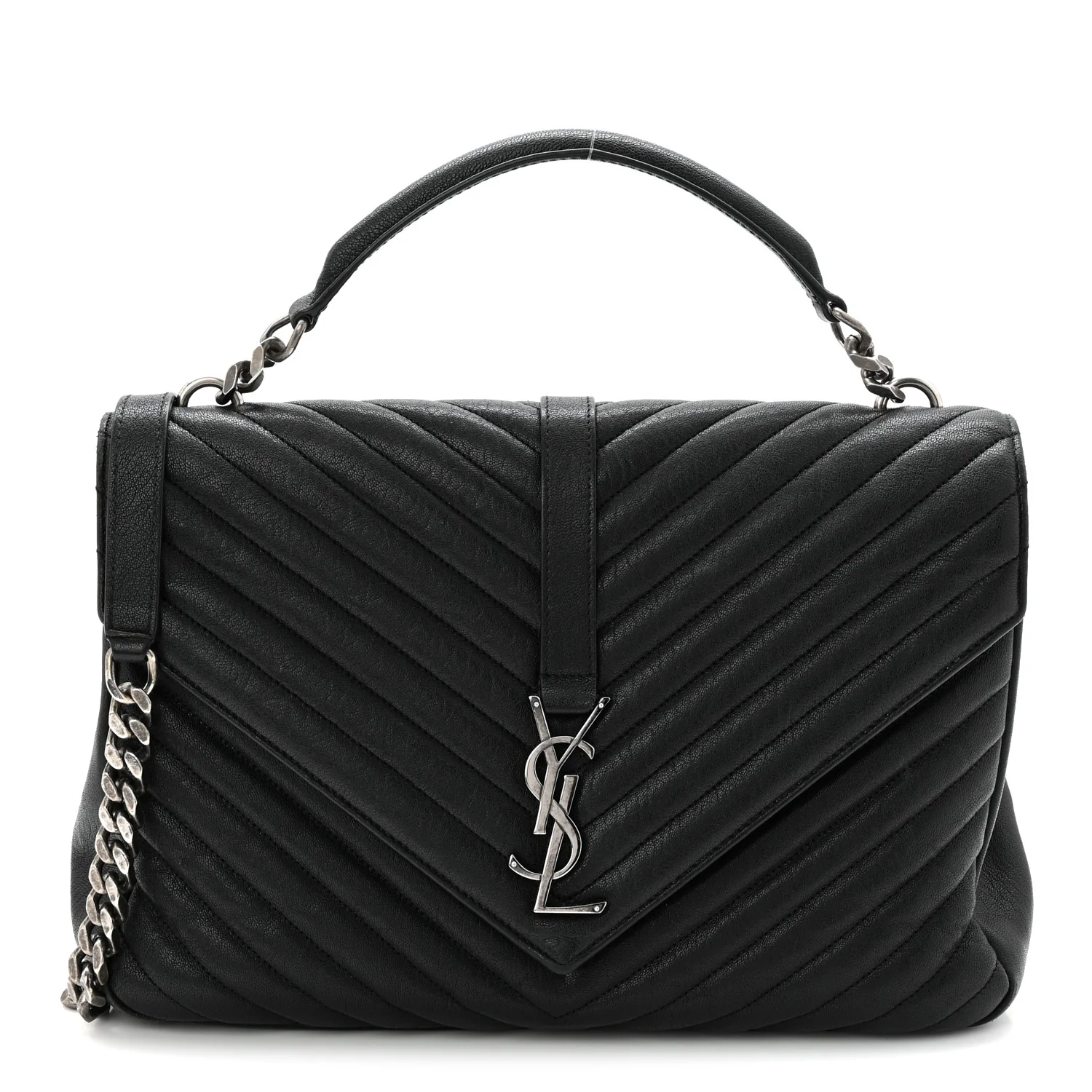 Sheepskin Matelasse Chevron Monogram Large College Satchel Black