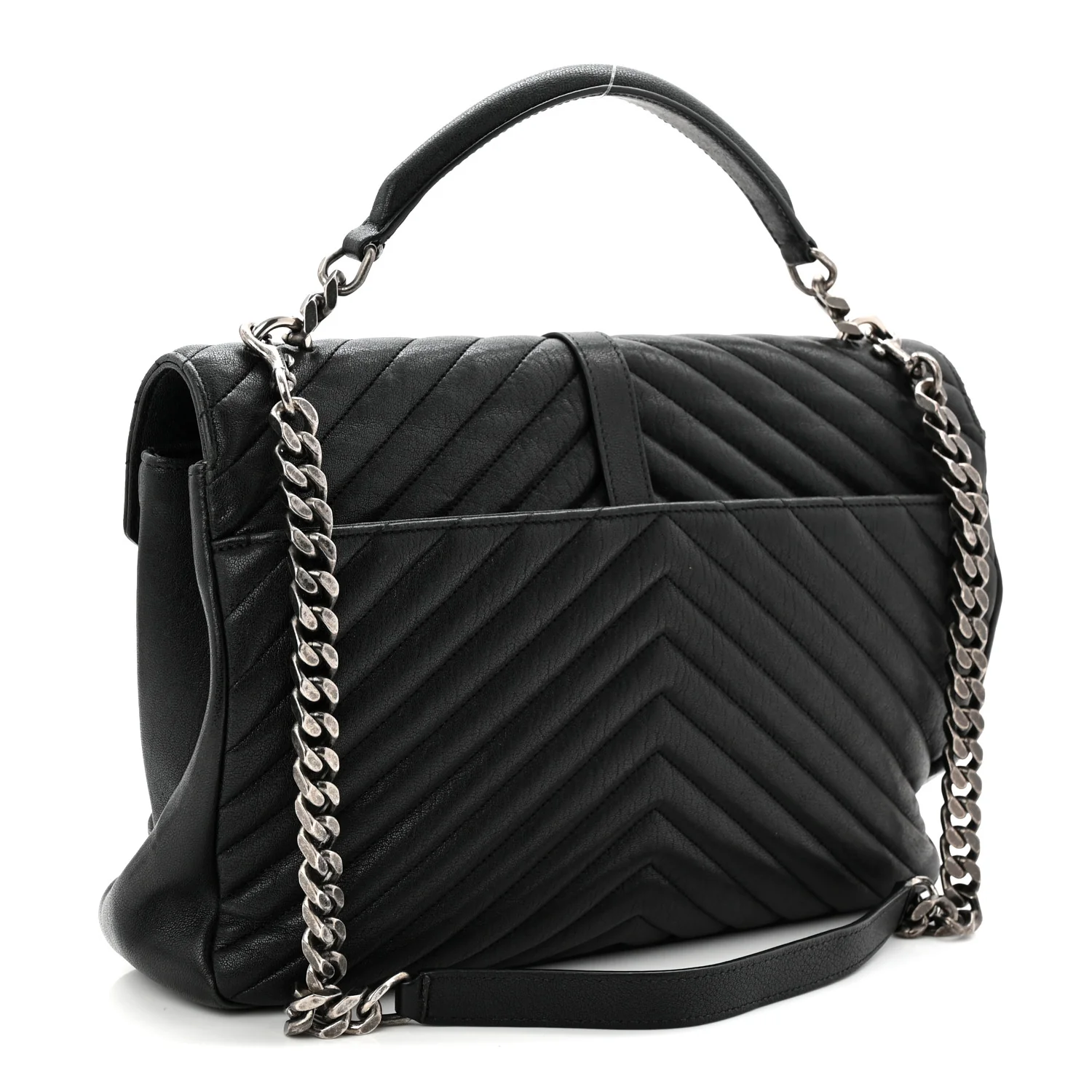 Sheepskin Matelasse Chevron Monogram Large College Satchel Black - Image 3