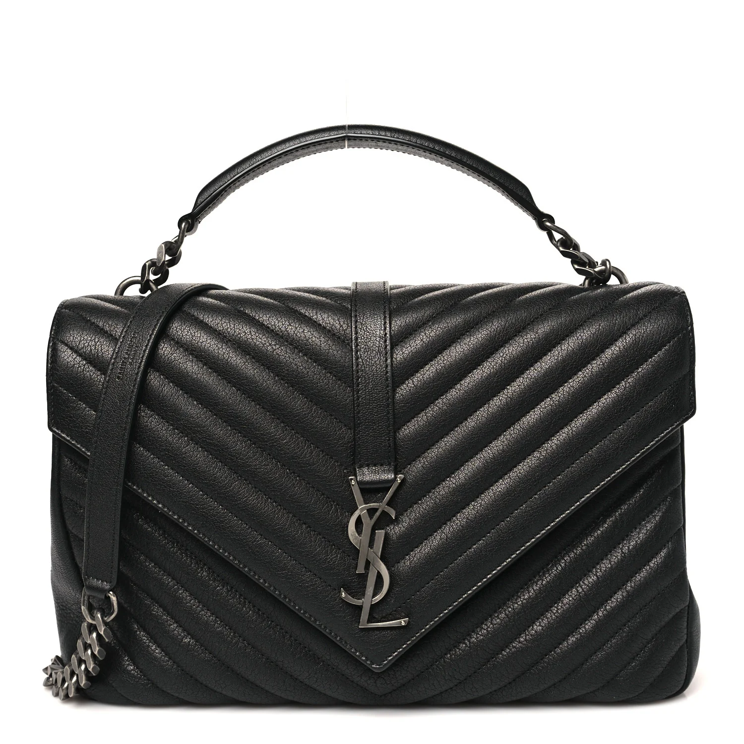 Sheepskin Matelasse Chevron Monogram Large College Satchel Black