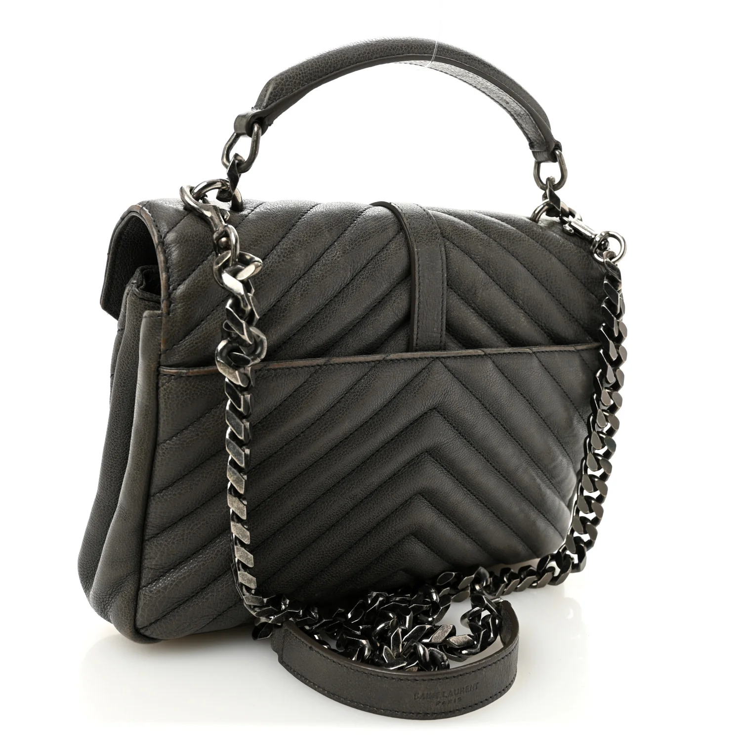 Sheepskin Matelasse Chevron Monogram Medium College Bag Asphalt - Image 3