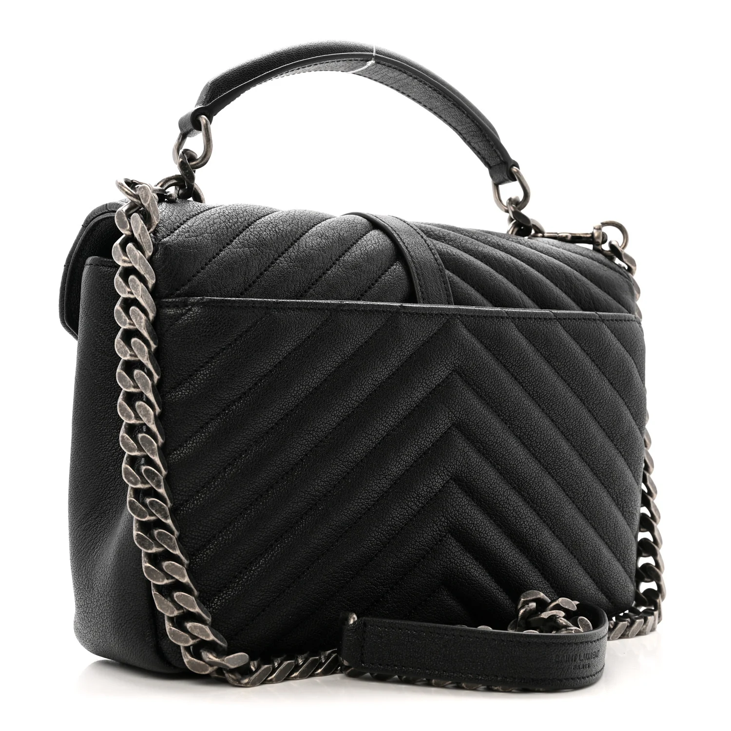 Sheepskin Matelasse Chevron Monogram Medium College Bag Black - Image 3
