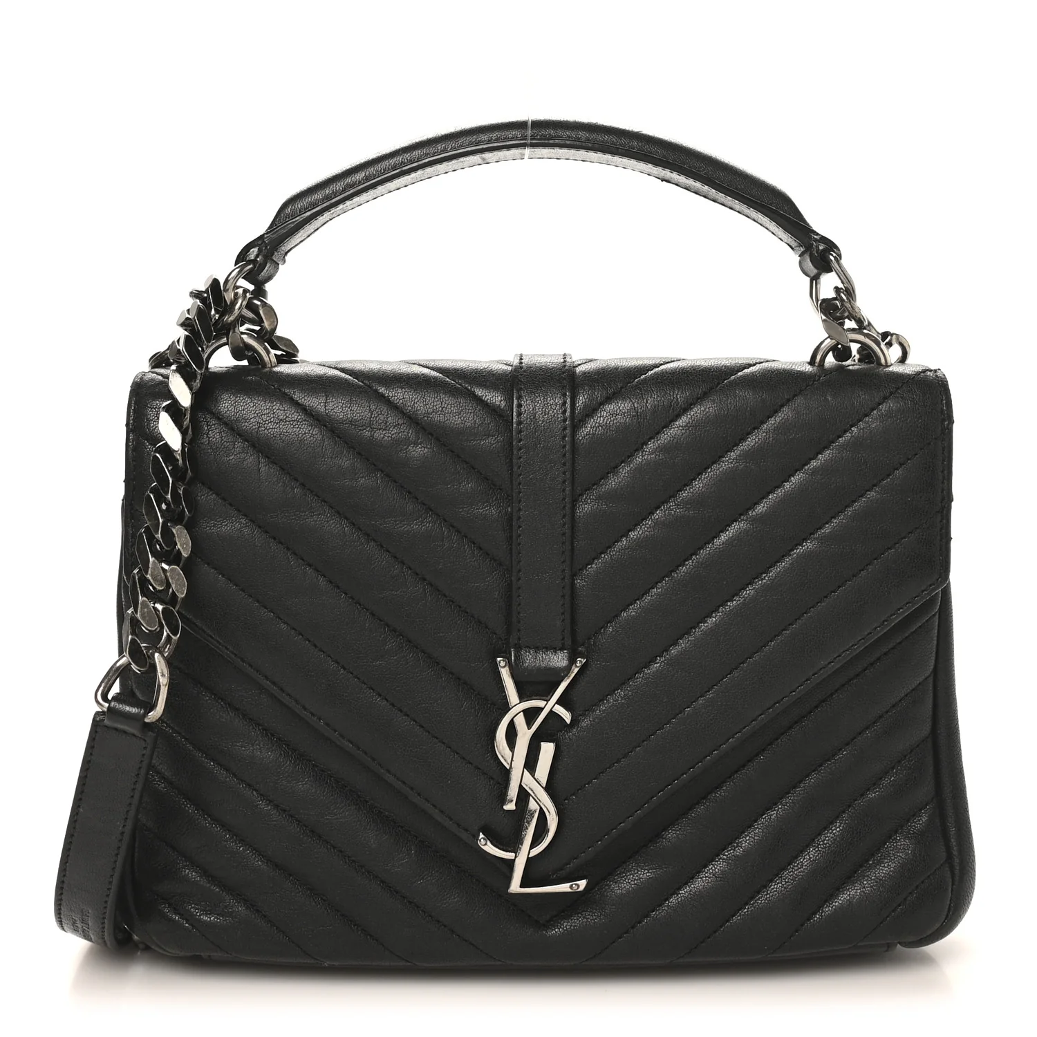 Sheepskin Matelasse Chevron Monogram Medium College Bag Black