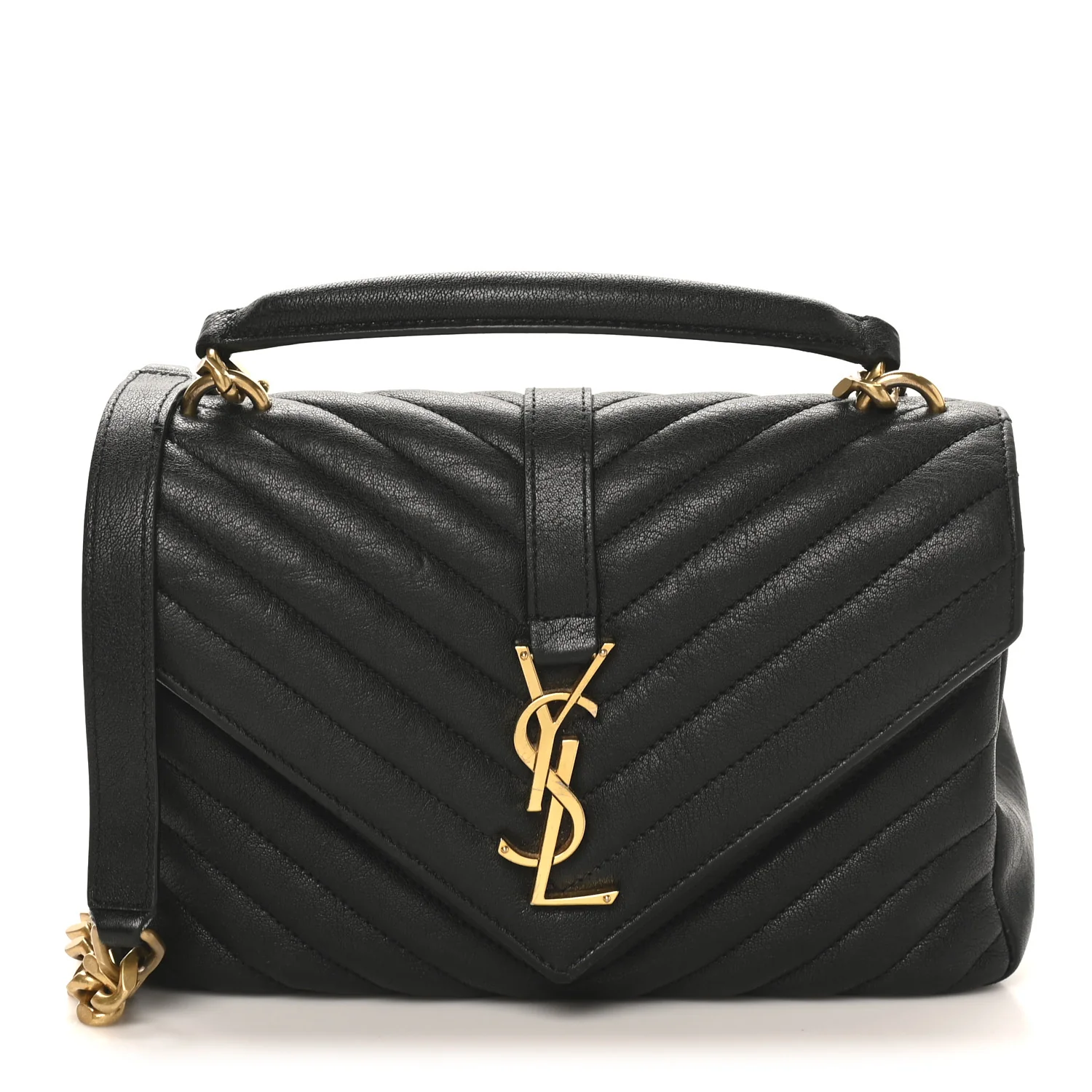 Sheepskin Matelasse Chevron Monogram Medium College Bag Black