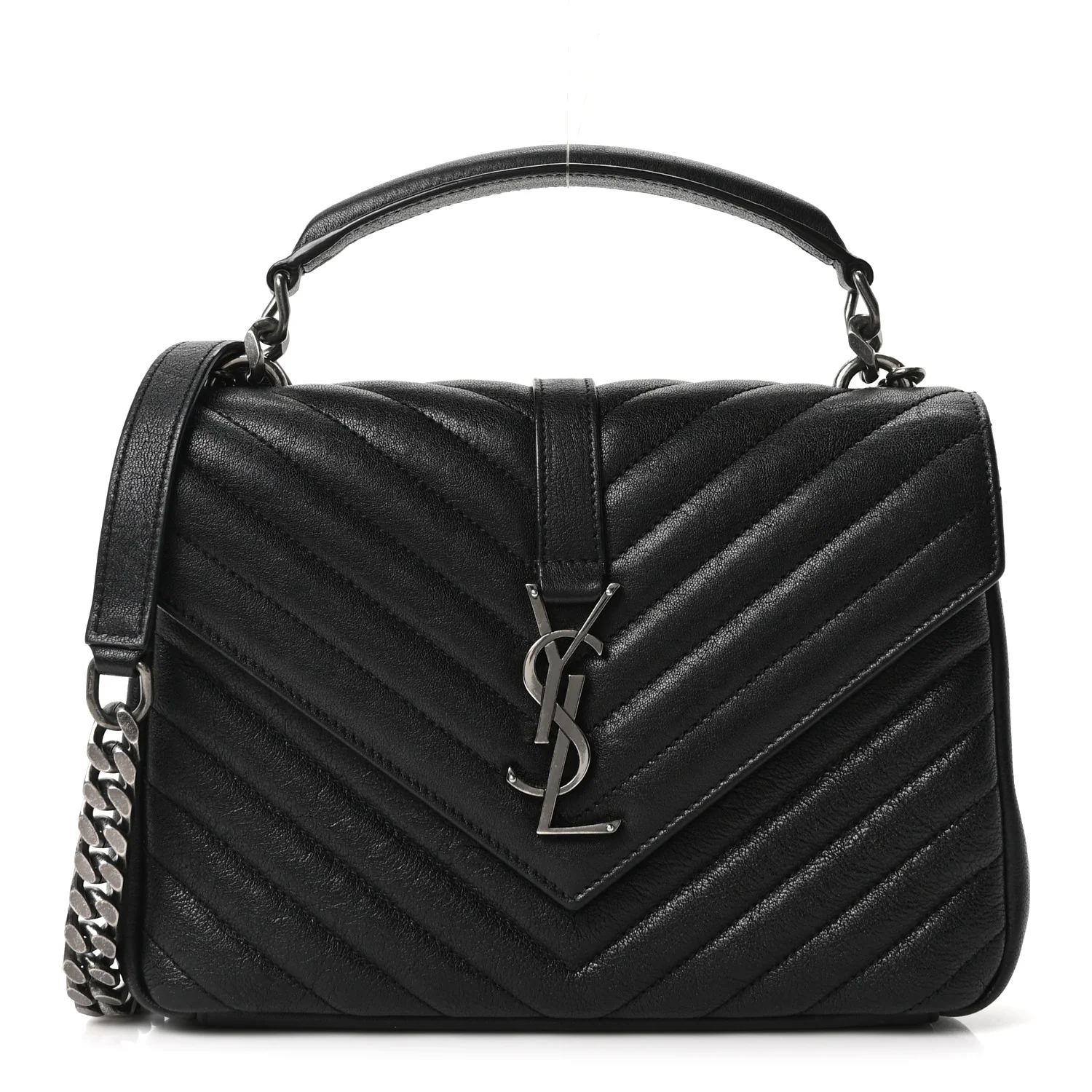 Sheepskin Matelasse Chevron Monogram Medium College Bag Black