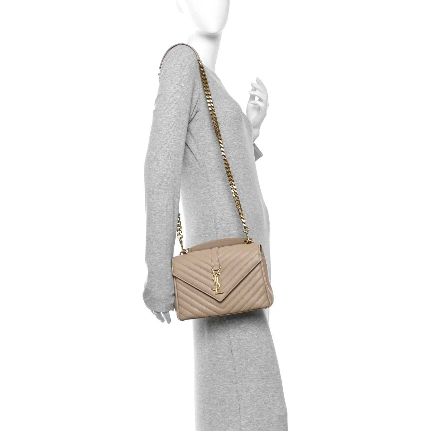 Sheepskin Matelasse Chevron Monogram Medium College Bag Dark Beige - Image 2