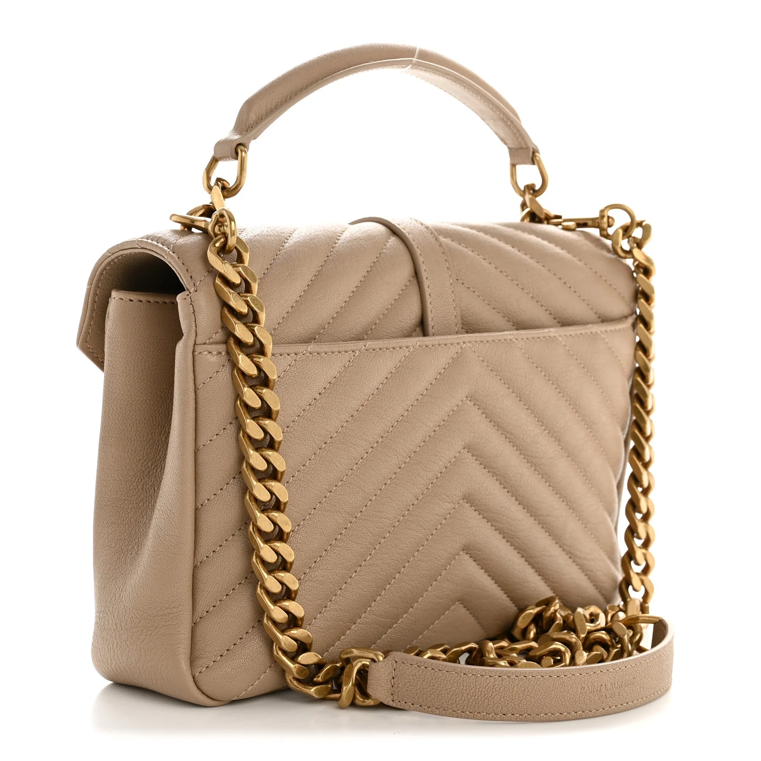 Sheepskin Matelasse Chevron Monogram Medium College Bag Dark Beige - Image 3