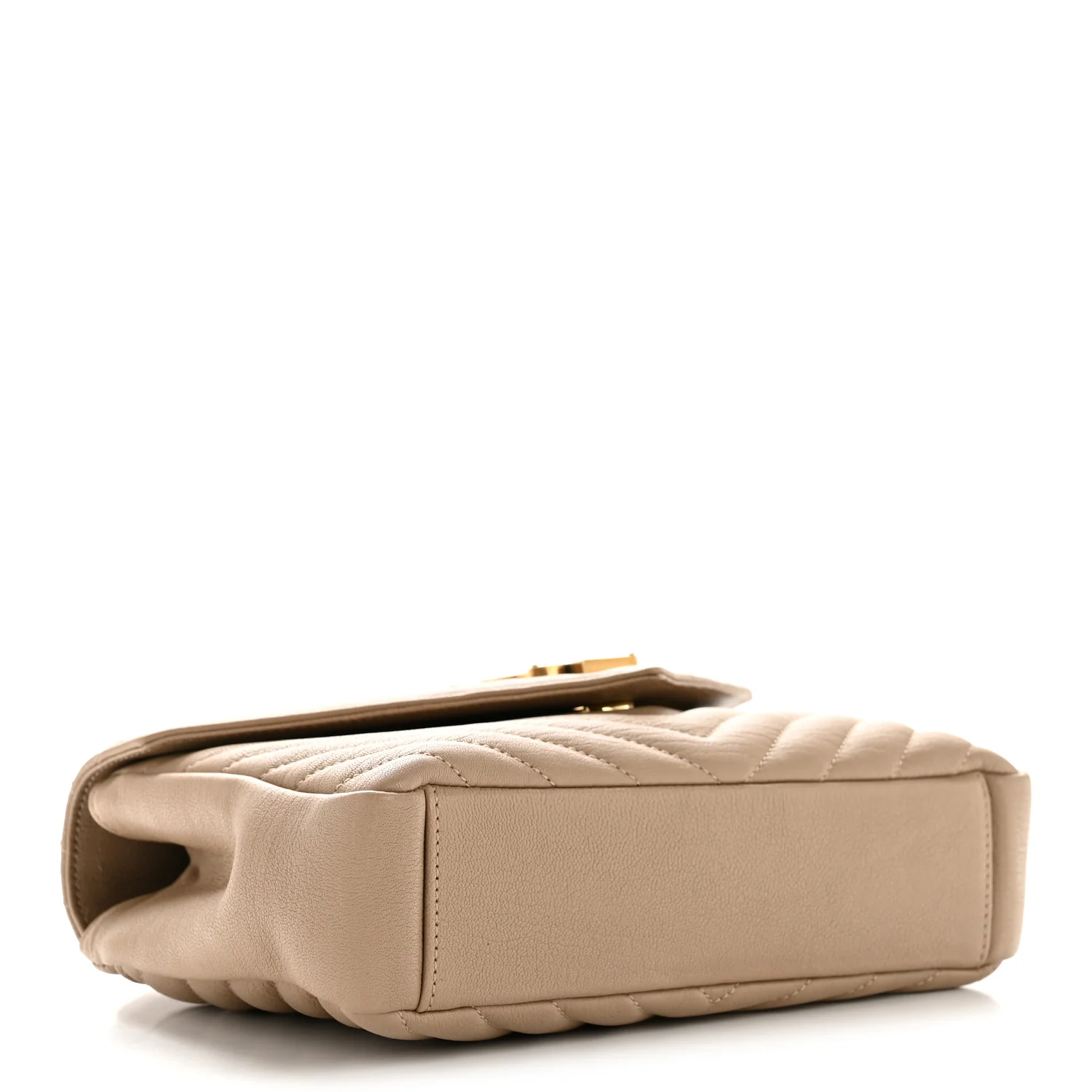 Sheepskin Matelasse Chevron Monogram Medium College Bag Dark Beige - Image 4