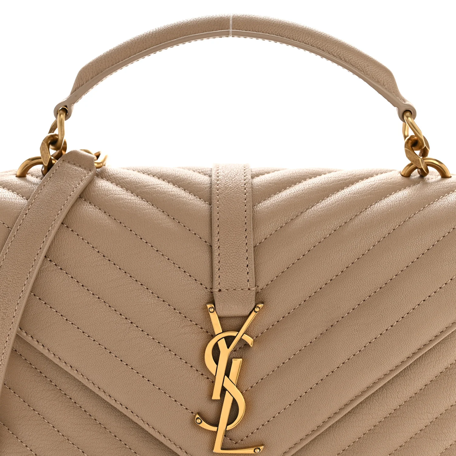 Sheepskin Matelasse Chevron Monogram Medium College Bag Dark Beige - Image 8