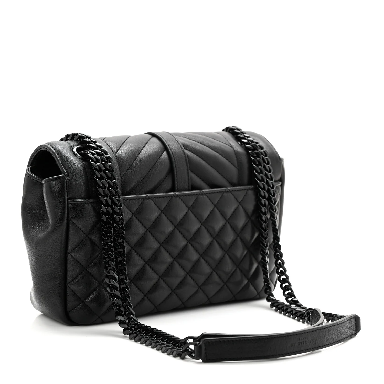 Sheepskin Mixed Matelasse Triquilt Medium Monogram Monochrome College Bag Black - Image 3