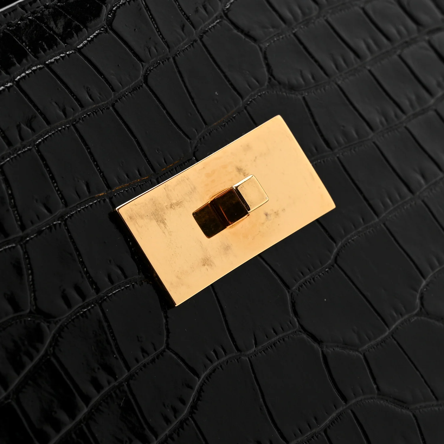 Shiny Calfskin Crocodile Embossed Manhattan Baguette Black - Image 11