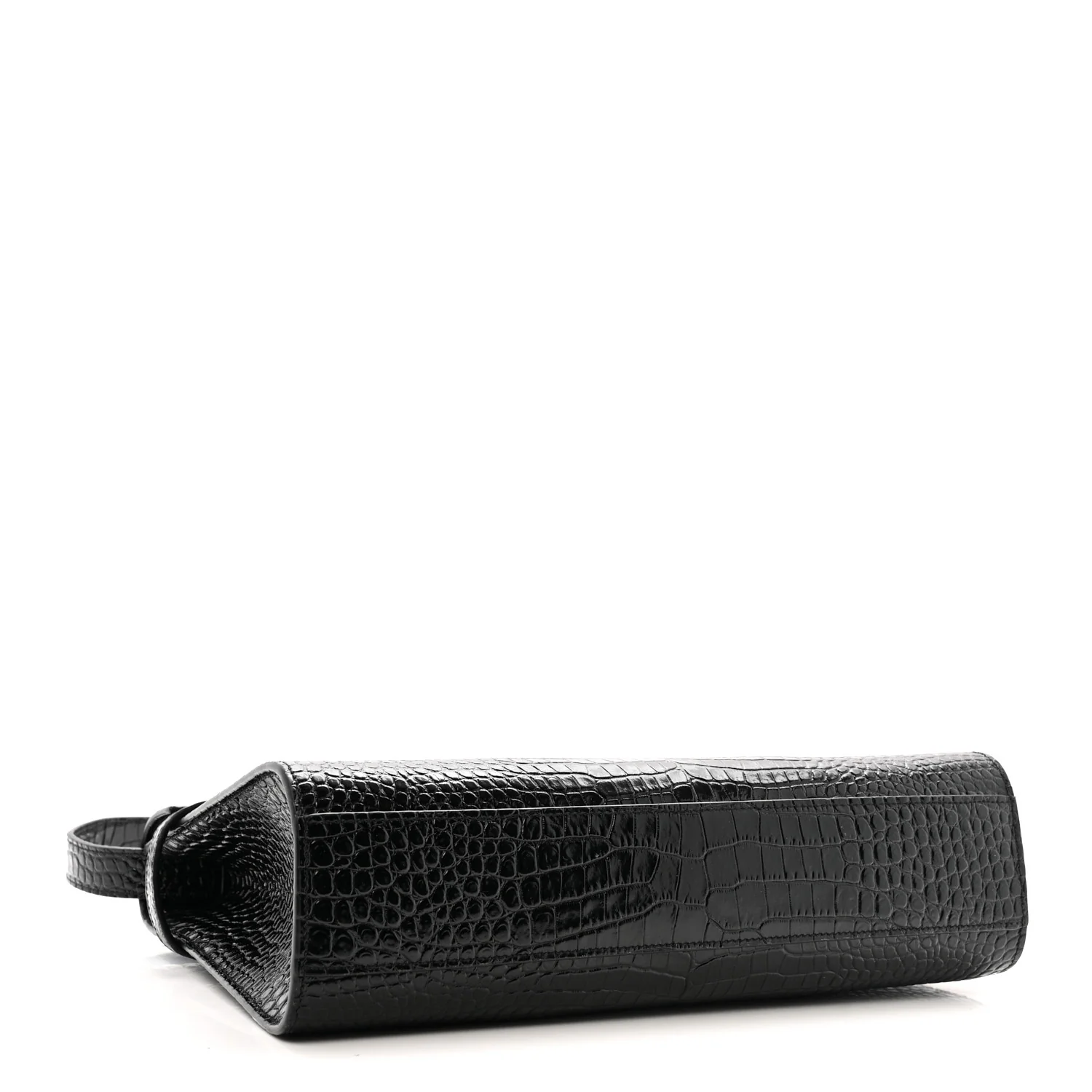Shiny Calfskin Crocodile Embossed Manhattan Baguette Black - Image 4