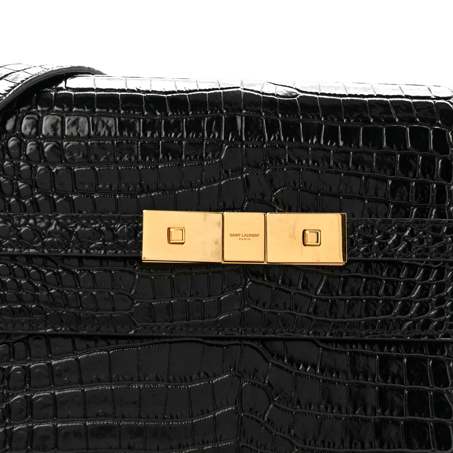 Shiny Calfskin Crocodile Embossed Manhattan Baguette Black - Image 7
