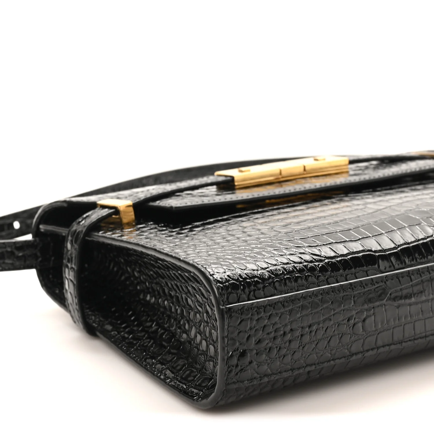 Shiny Calfskin Crocodile Embossed Small Manhattan Baguette Black - Image 8