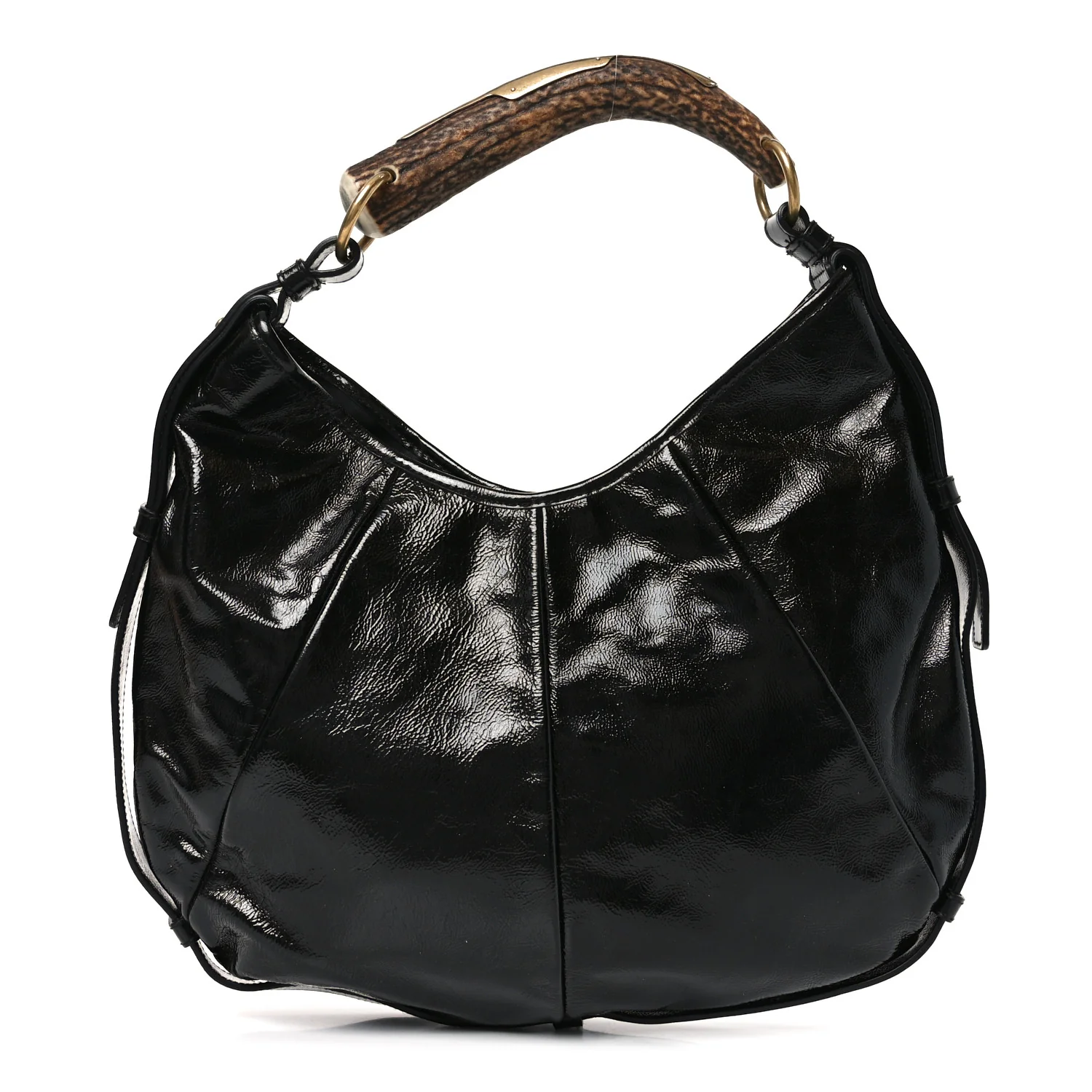 Shiny Crinkled Calfskin Buffalo Horn Mombasa Hobo Black