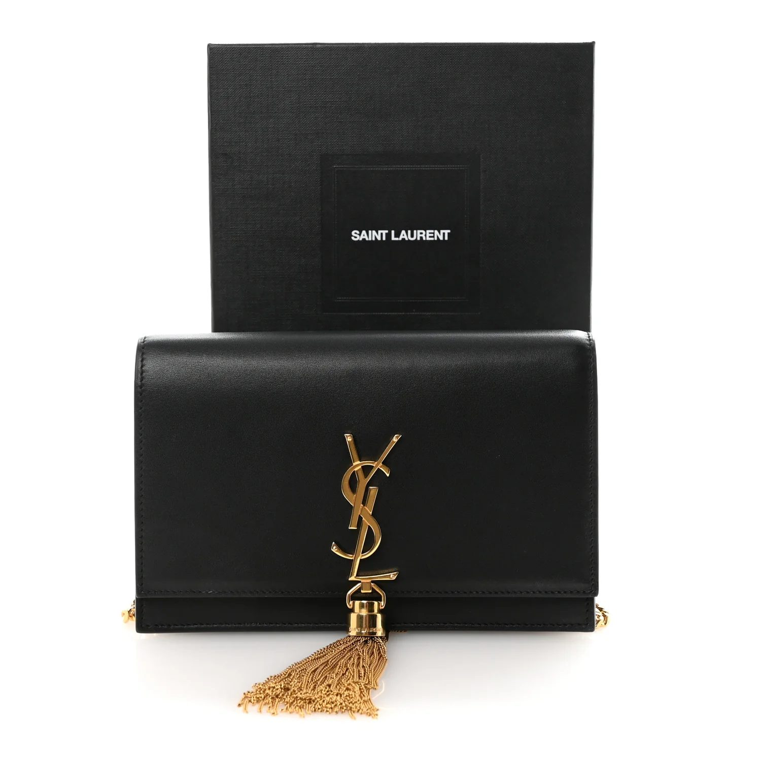 Smooth Calfskin Classic Monogram Kate Tassel Chain Wallet Black - Image 10