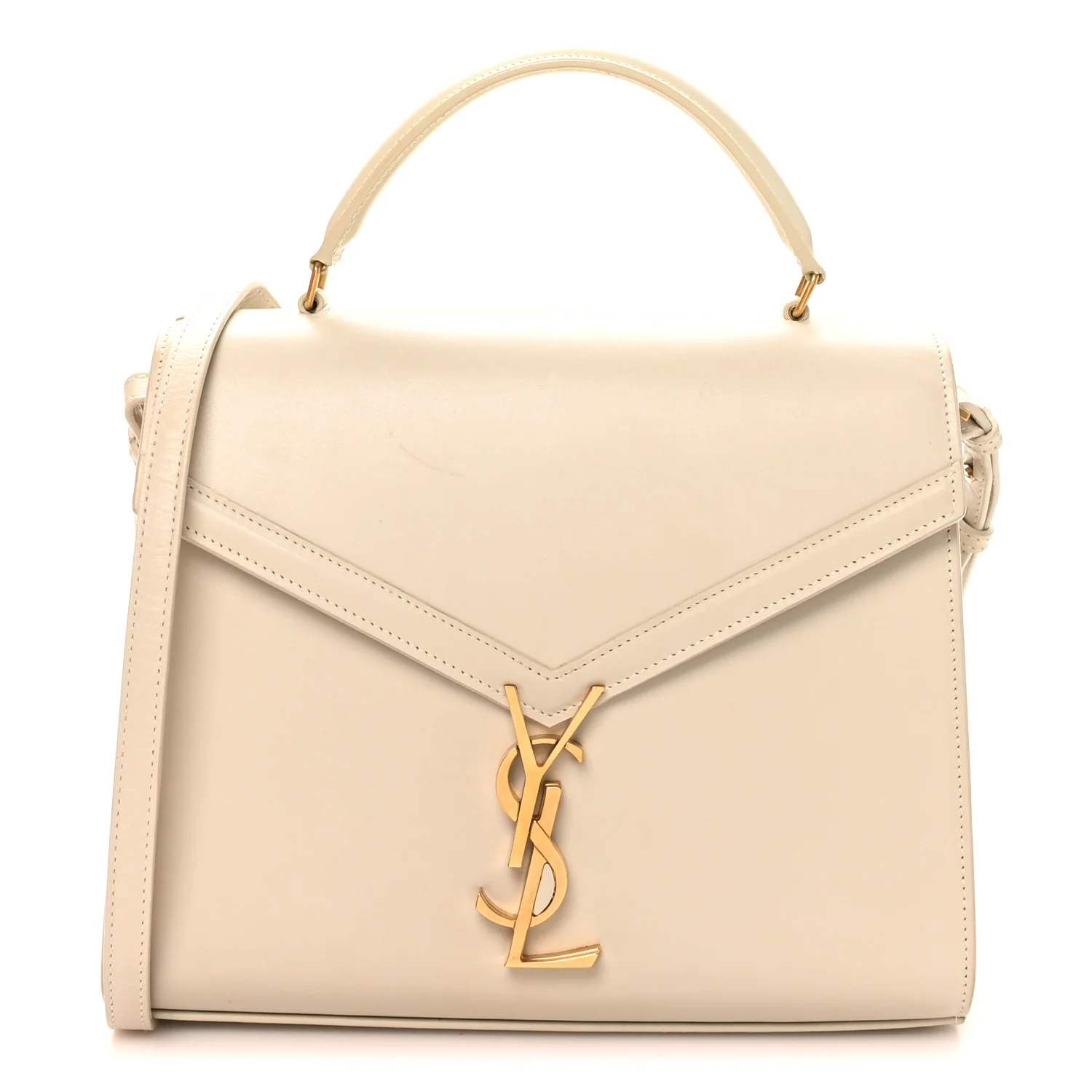 Smooth Calfskin Medium Classic Monogram Cassandra Top Handle Crema Soft Rouge Legion