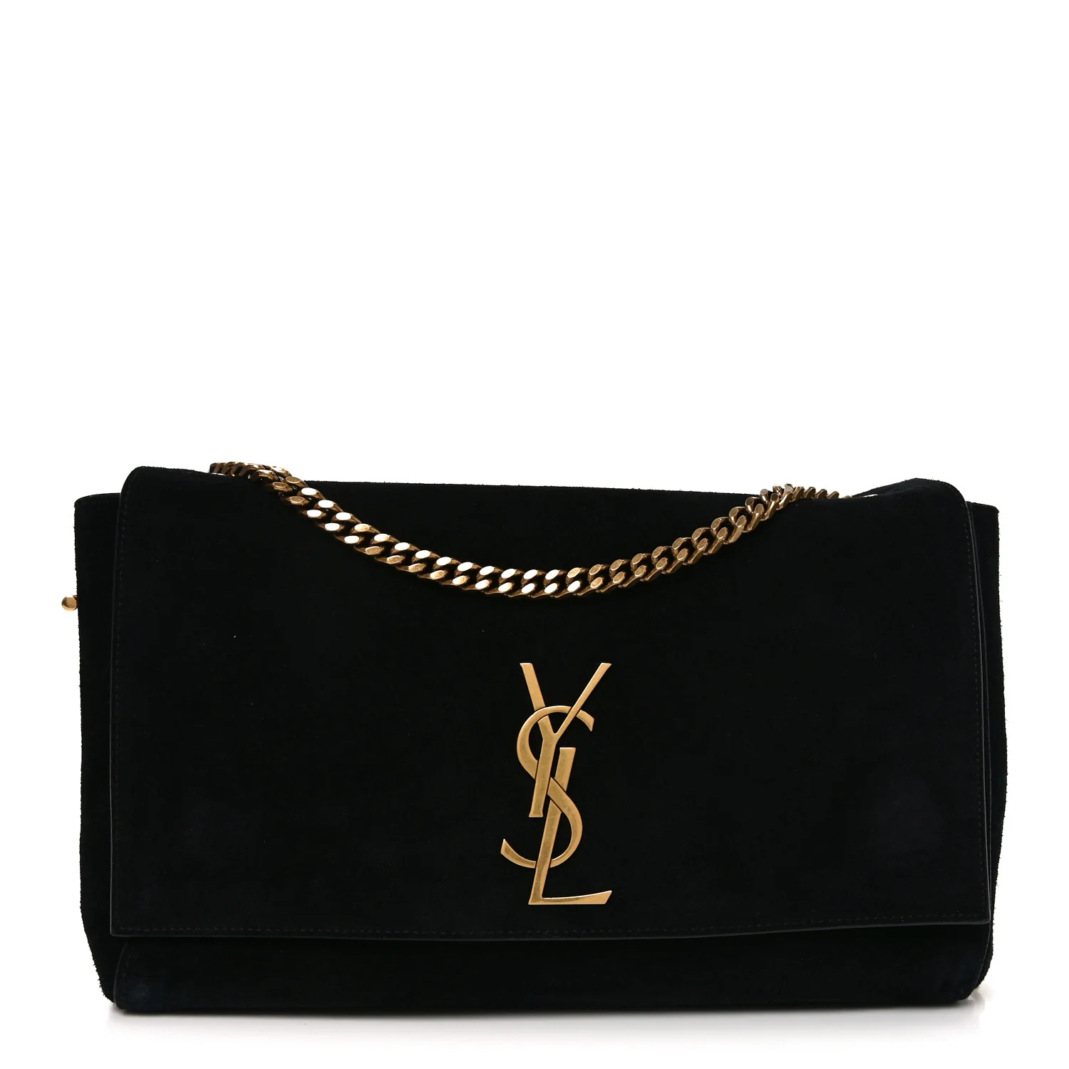 Smooth Calfskin Suede Medium Reversible Monogram Kate Satchel Black
