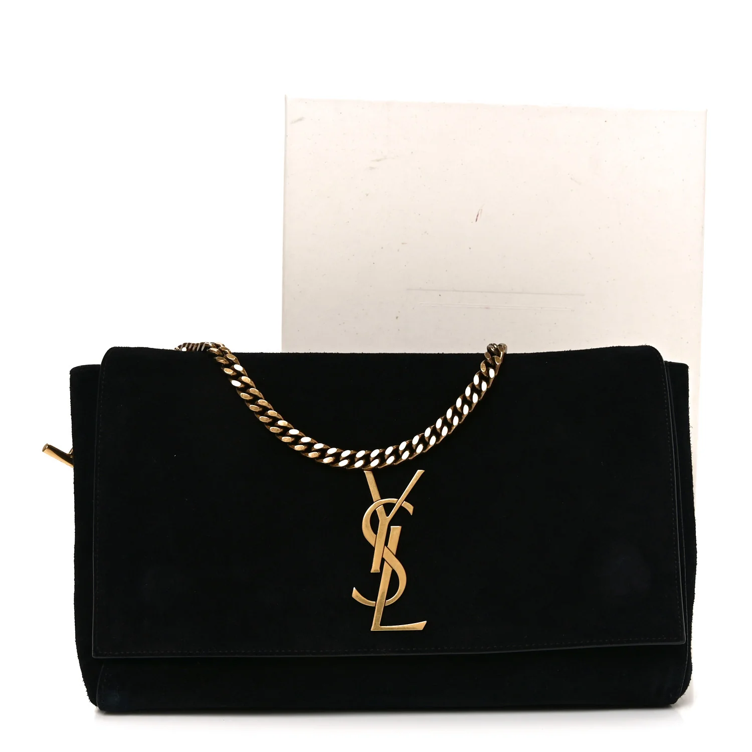 Smooth Calfskin Suede Medium Reversible Monogram Kate Satchel Black - Image 11