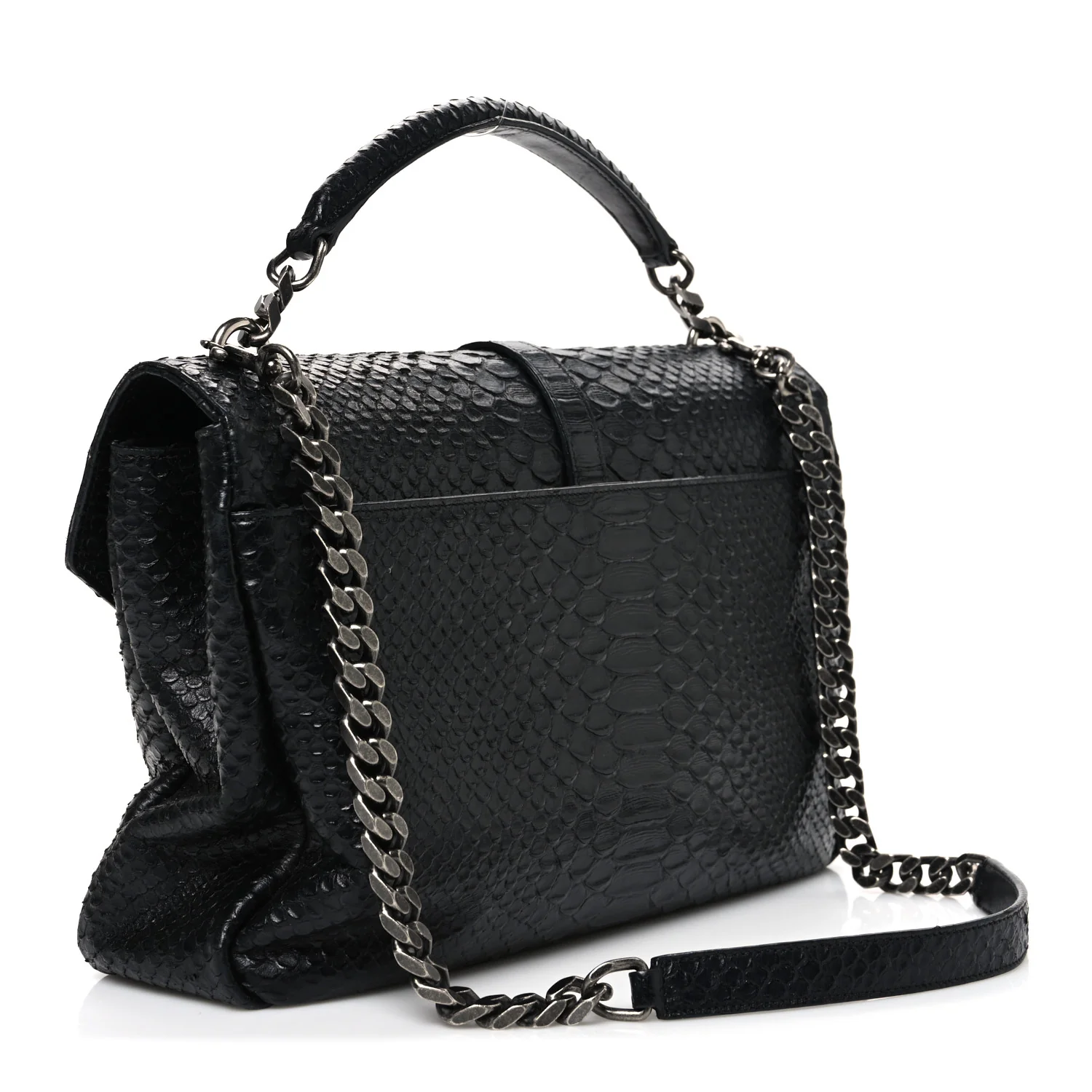 Snake Calfskin Embossed Monogram Large College Satchel Black - Image 3