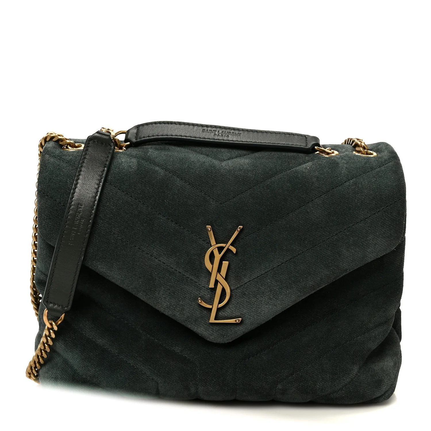 Suede Calfskin Y Quilted Monogram Small Loulou Chain Satchel Green
