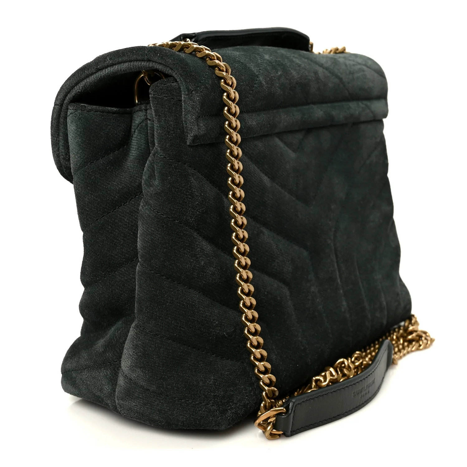 Suede Calfskin Y Quilted Monogram Small Loulou Chain Satchel Green - Image 3