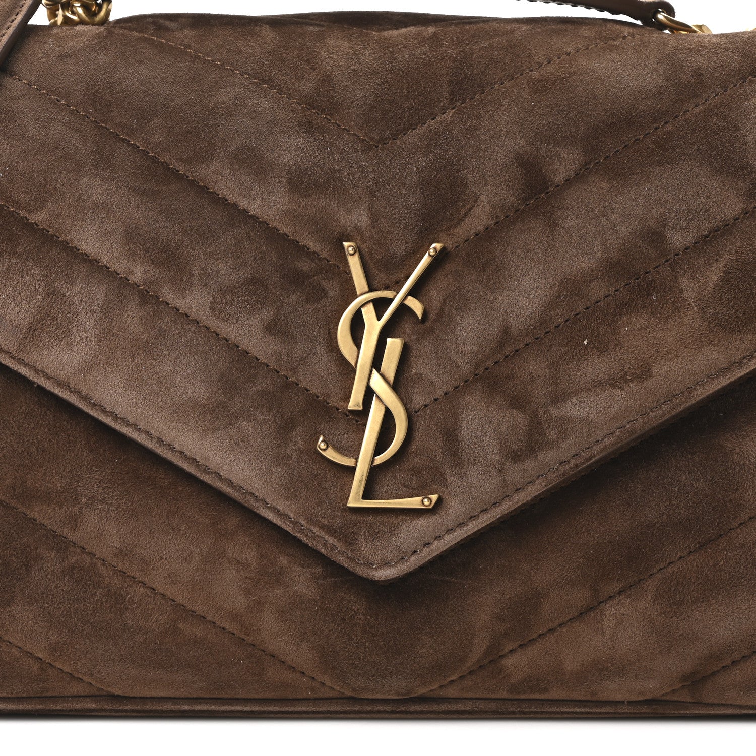 Suede Chevron Quilted Medium LouLou Bark Brown - Image 9