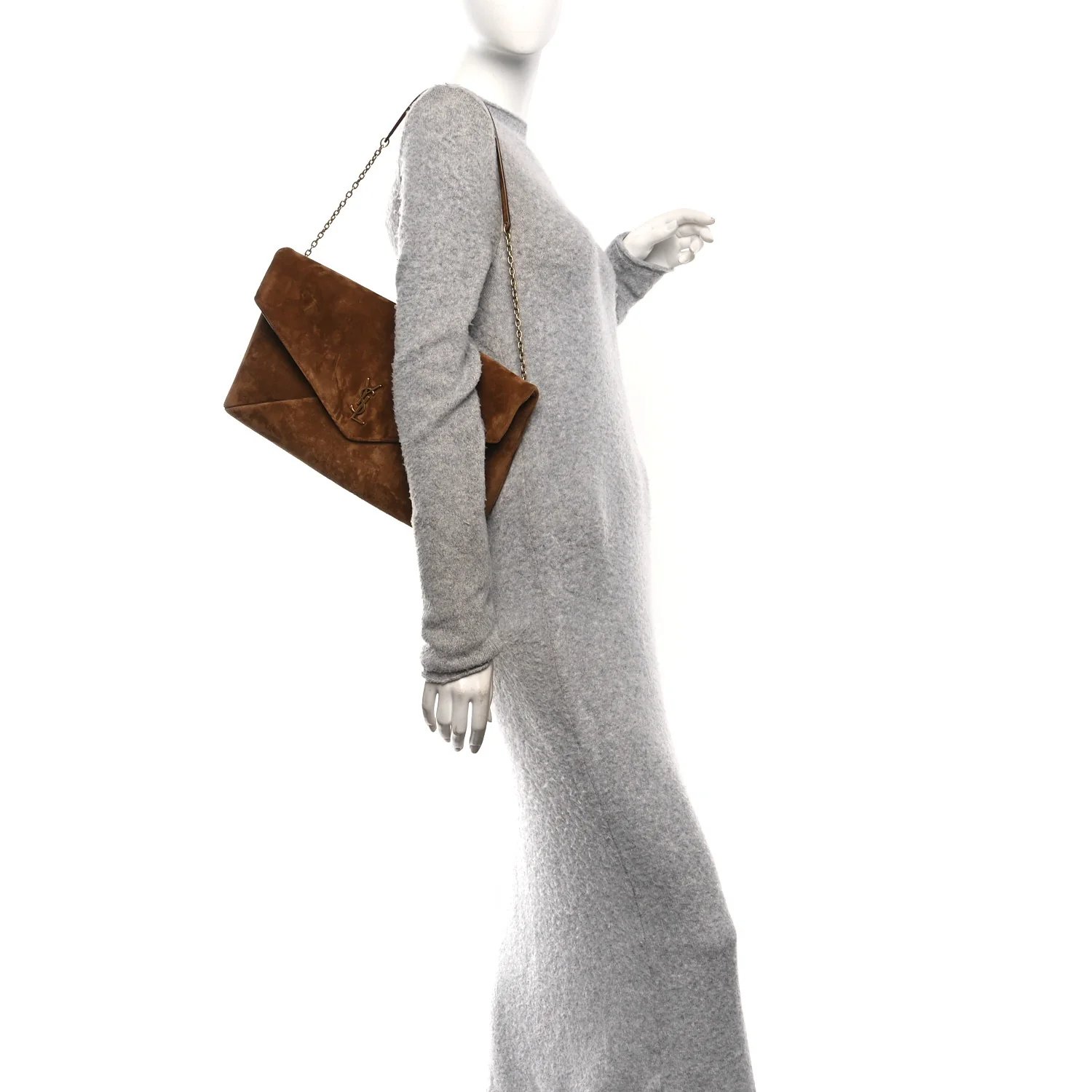 Suede Large Cassandre Pouch On Chain Caramel Cognac - Image 2