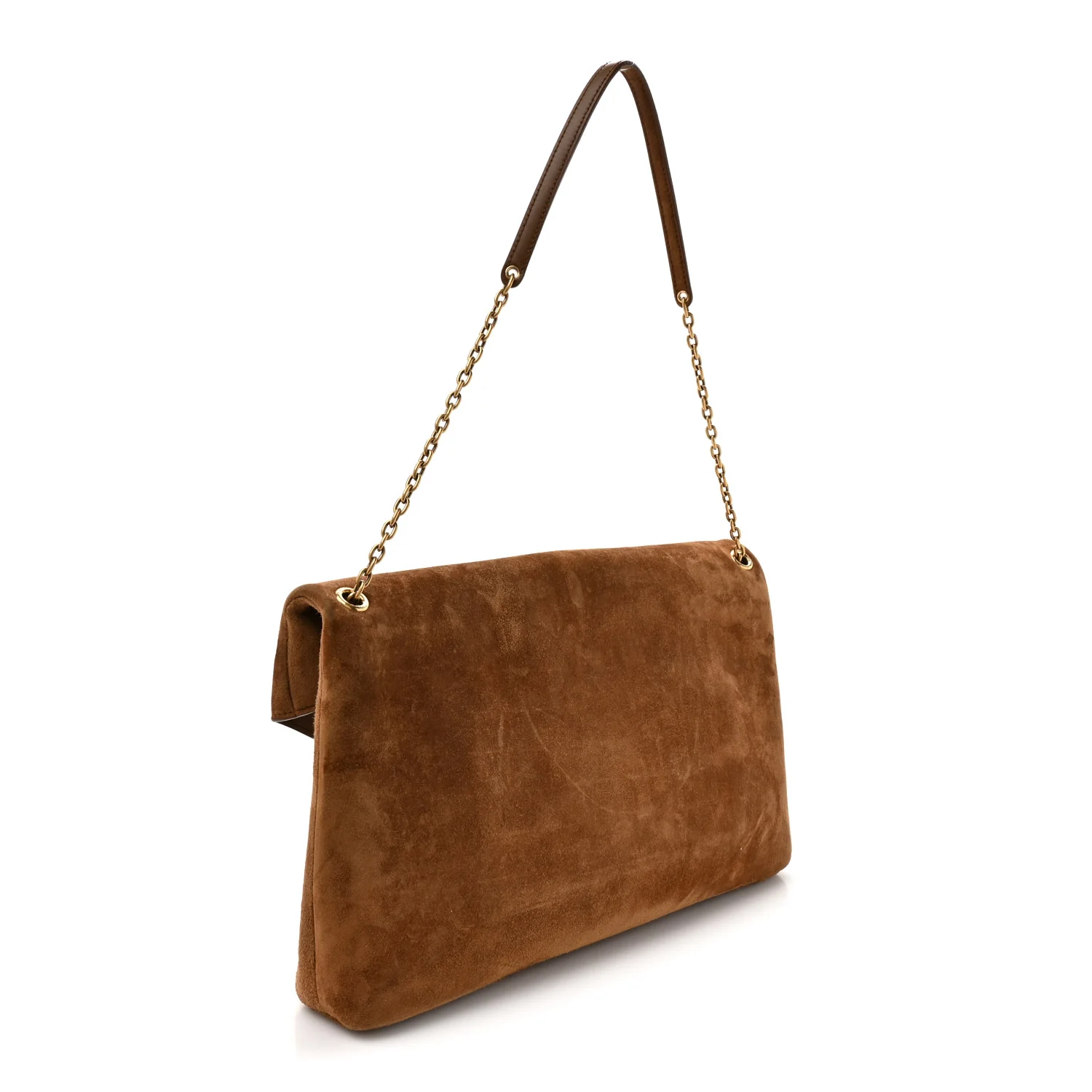 Suede Large Cassandre Pouch On Chain Caramel Cognac - Image 3