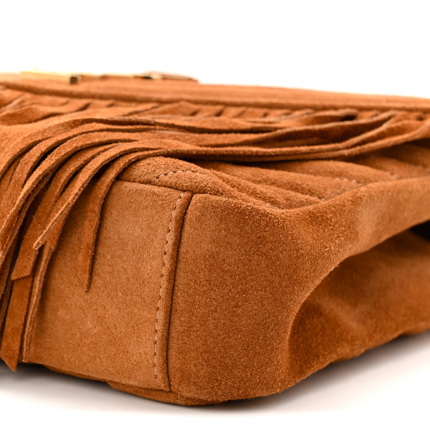Suede Matelasse Chevron Fringe Monogram Medium College Bag Cinnamon - Image 10