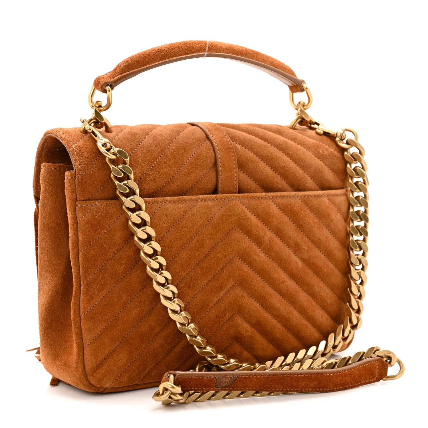 Suede Matelasse Chevron Fringe Monogram Medium College Bag Cinnamon - Image 3