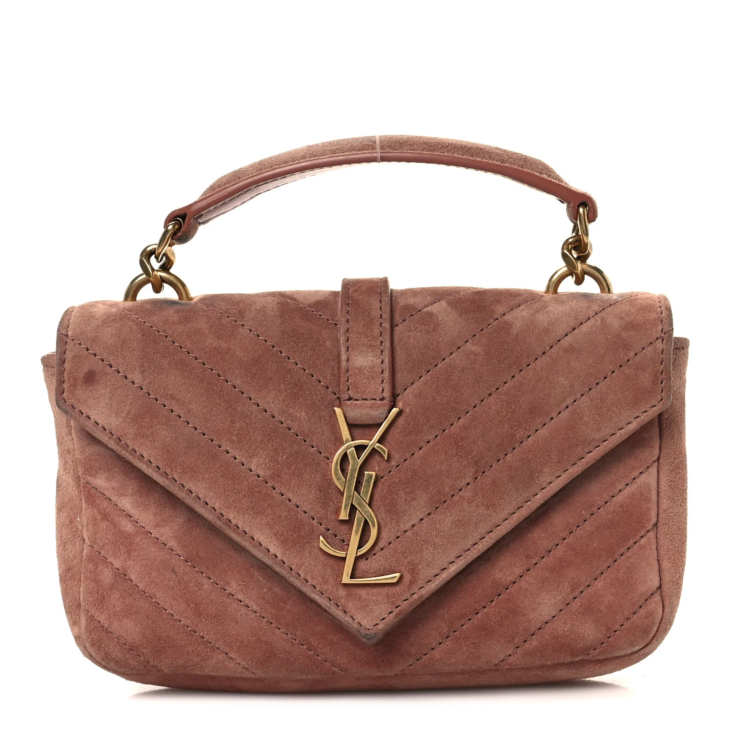 Suede Matelasse Chevron Monogram Mini College Bag Barely Pink - Image 2
