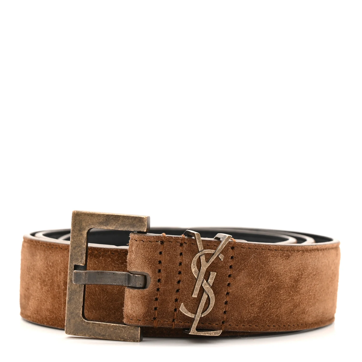 Suede Monogram Square Buckle Belt 80 32 Tan Bronze