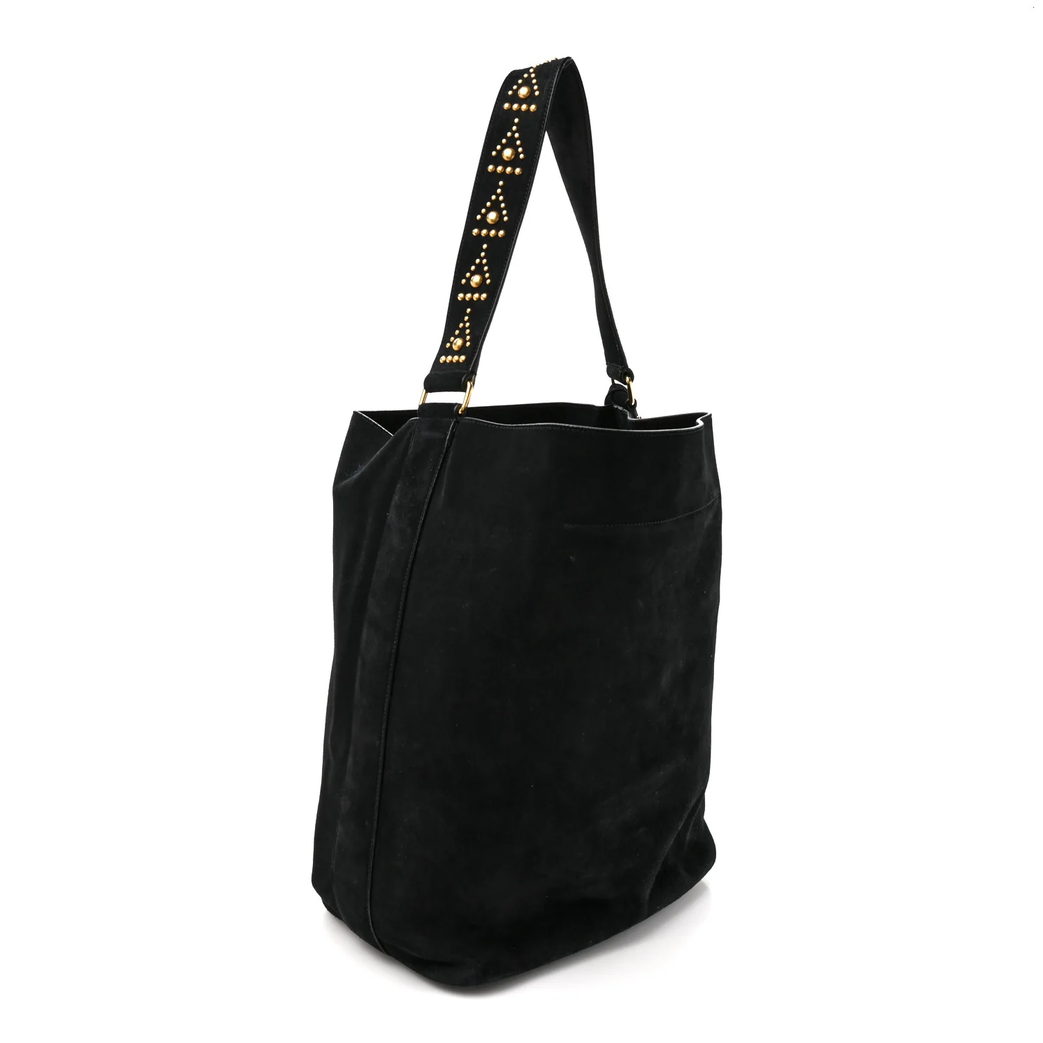 Suede Studded Bucket Bag Black - Image 3