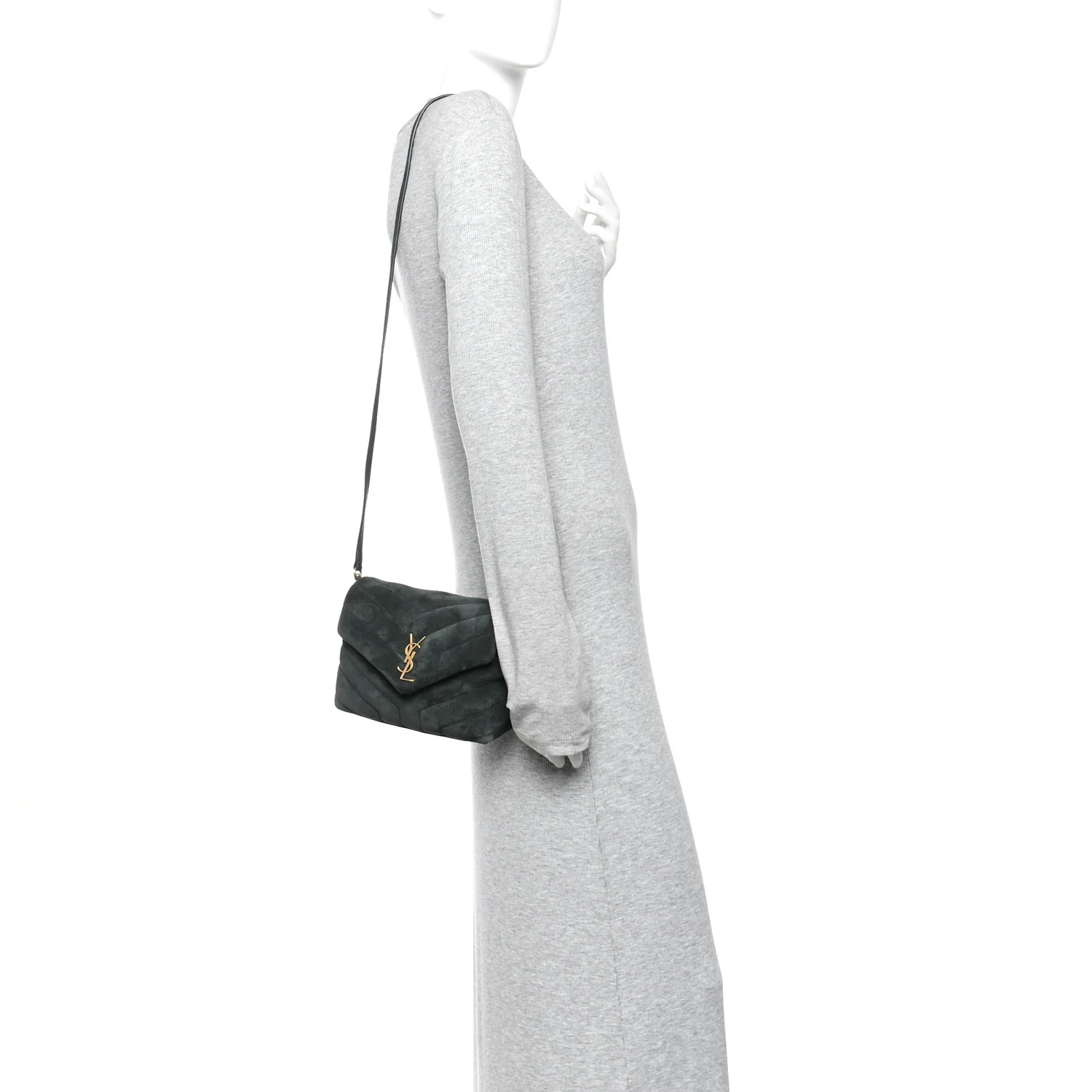 Suede Y Quilted Monogram Toy Loulou Crossbody Bag Dark Forest - Image 2