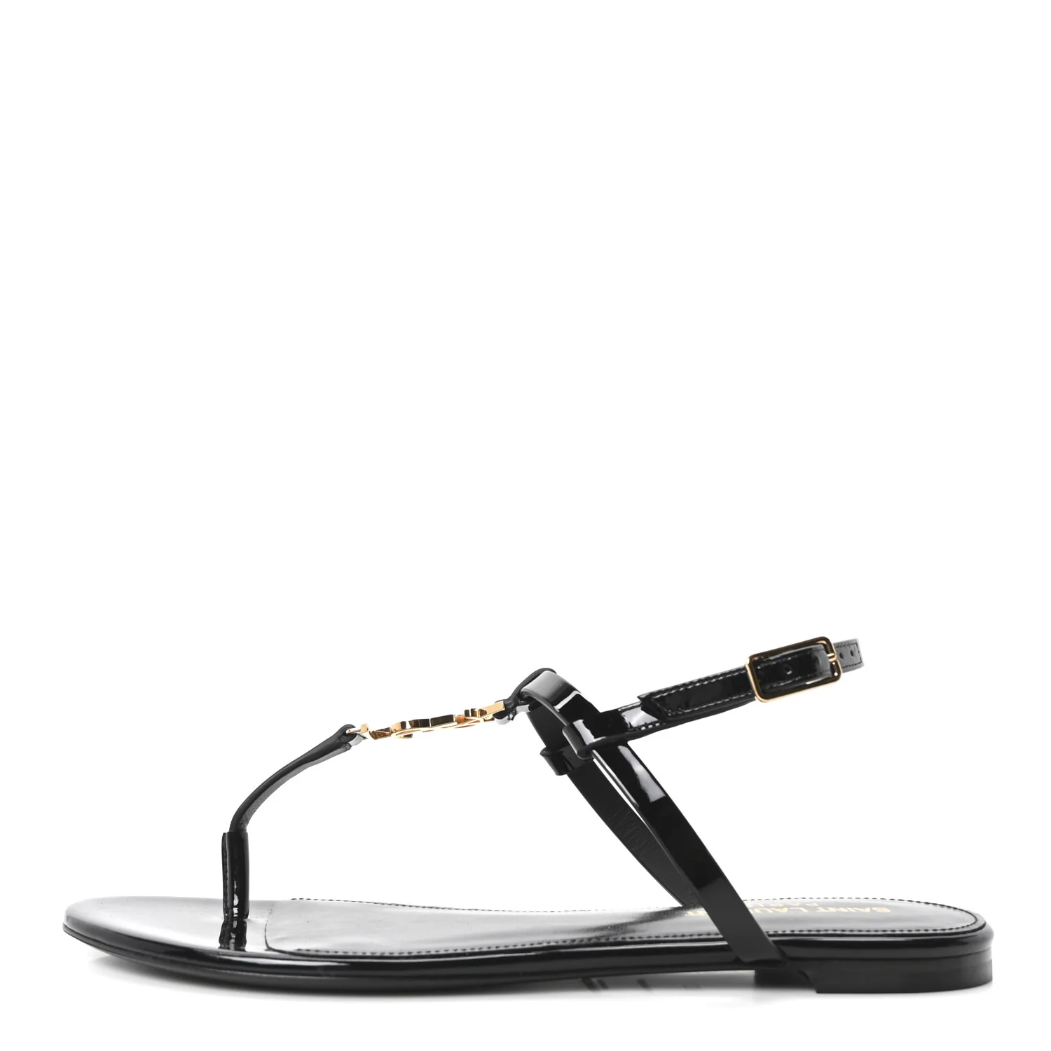 Vitello Vernice Soft Cassandra 05 Monogram Flat Sandals 37 Oro Antico Black