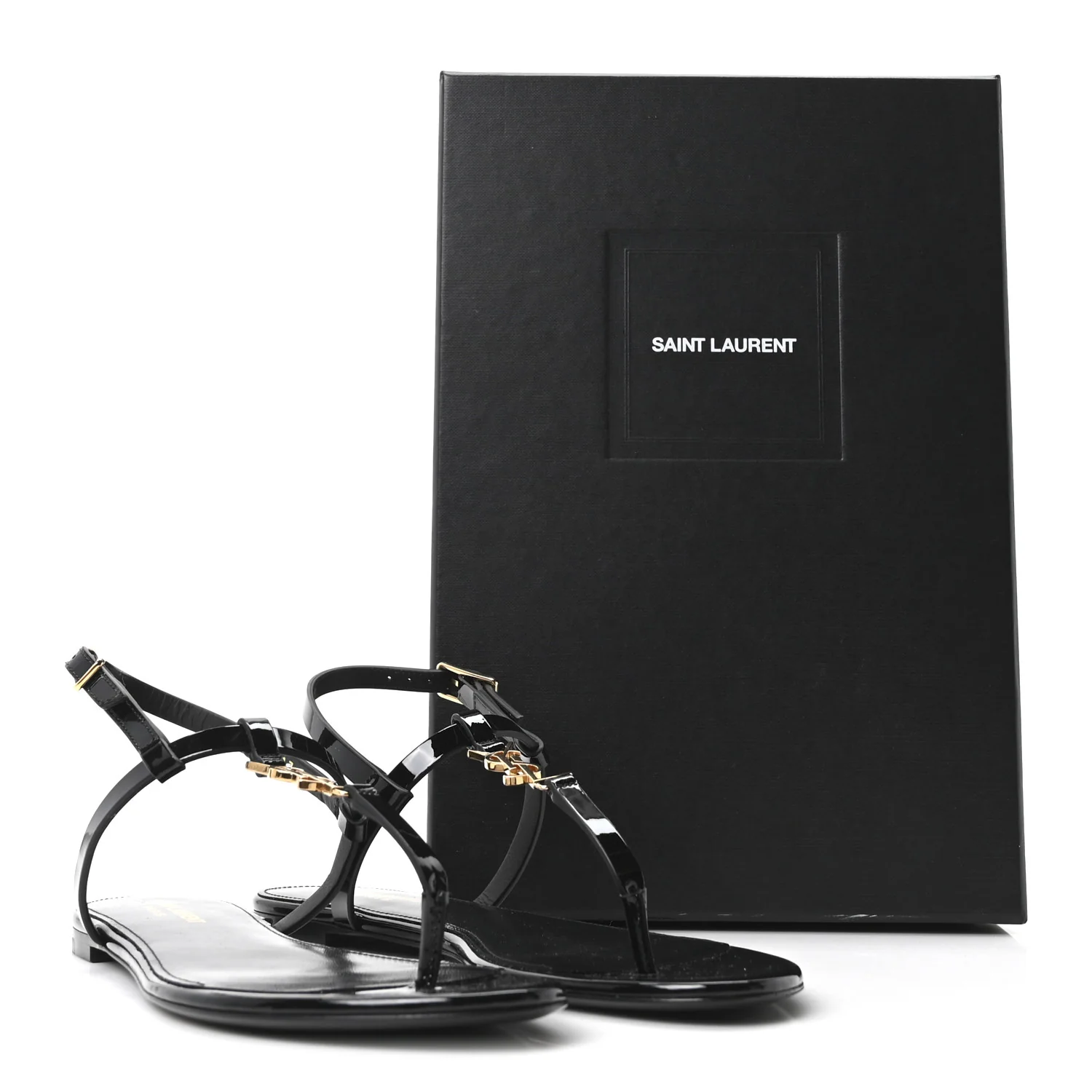 Vitello Vernice Soft Cassandra 05 Monogram Flat Sandals 37 Oro Antico Black - Image 10